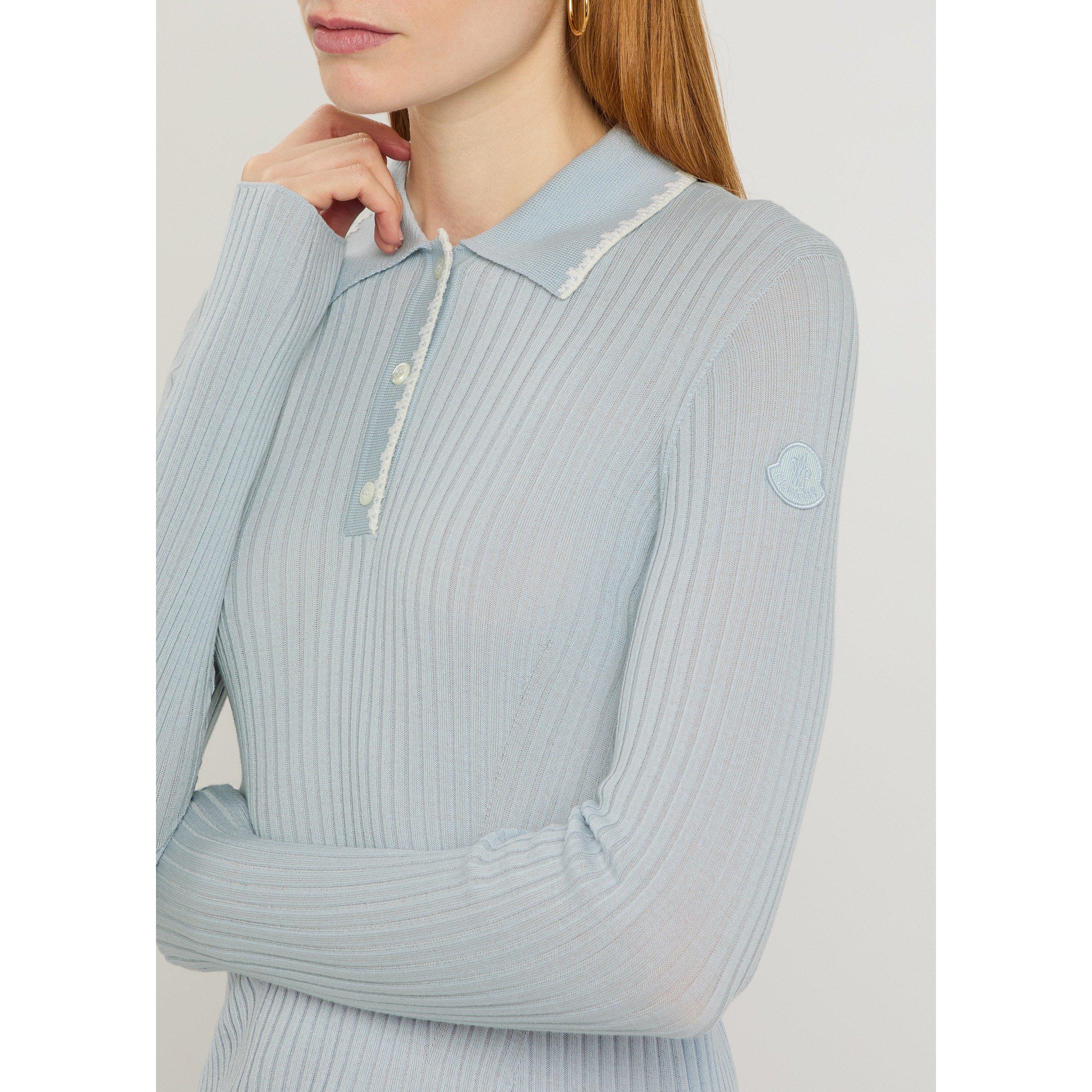 LIGHT BLUE - Moncler - Women's Wool Long-Sleeve Slim-Fit Polo - 4