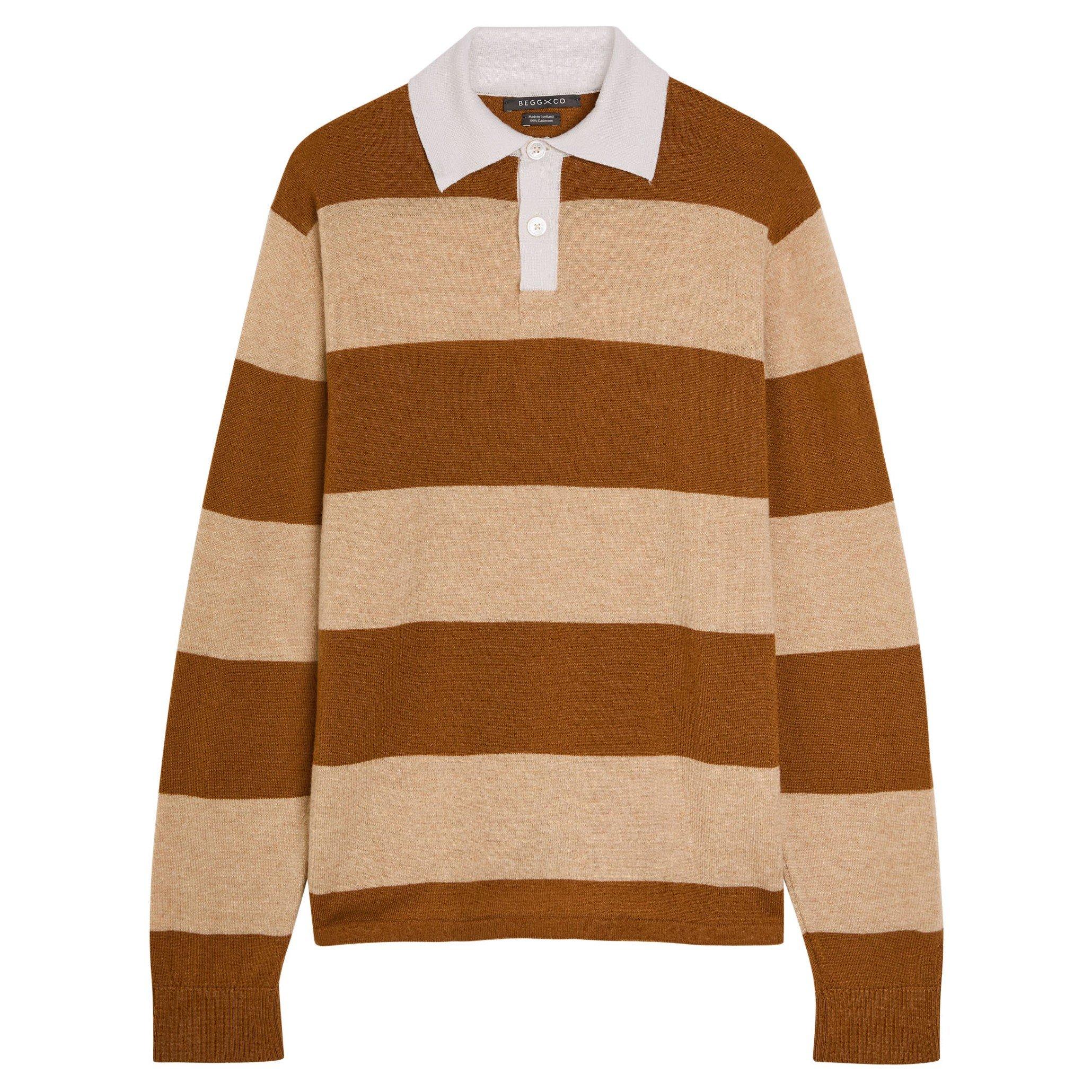 BROWN AND OTHER - Begg Scotland - BXC KNIT RUGBY STRIPE SHIRT LS