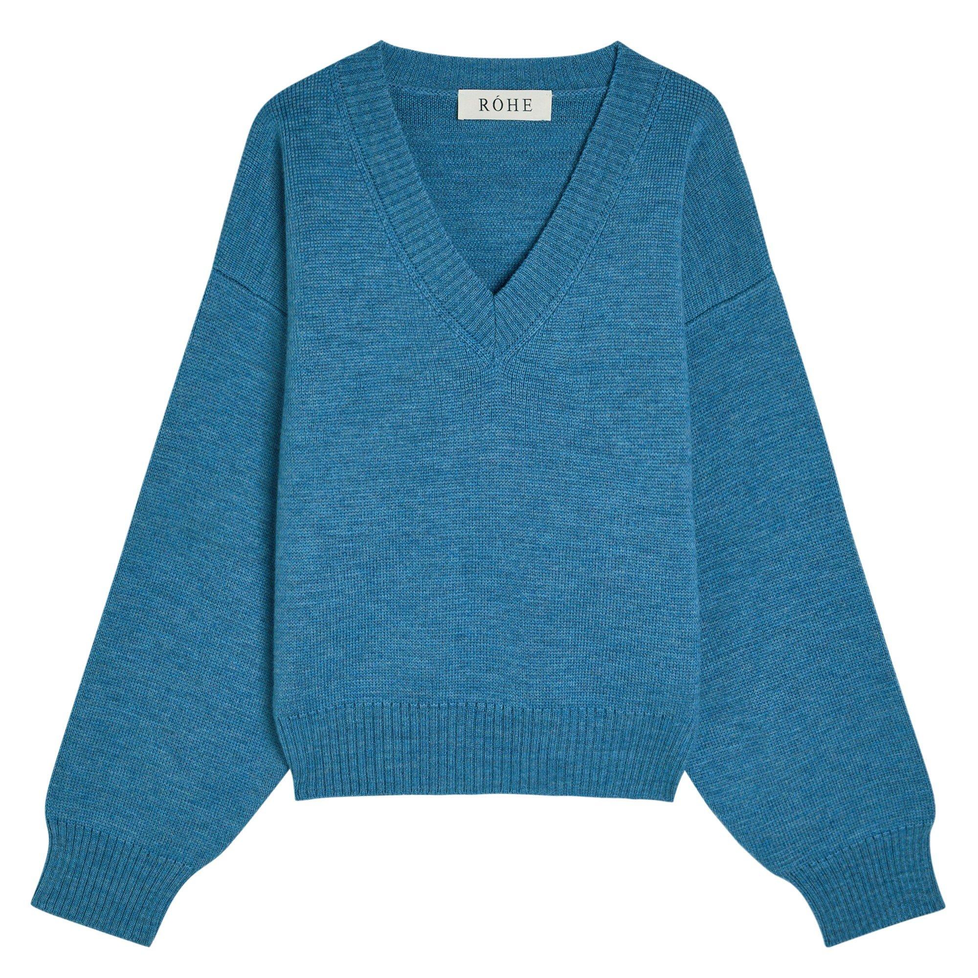 BLUE - Rohe - Women's Wool V-Neck Jumper - 1