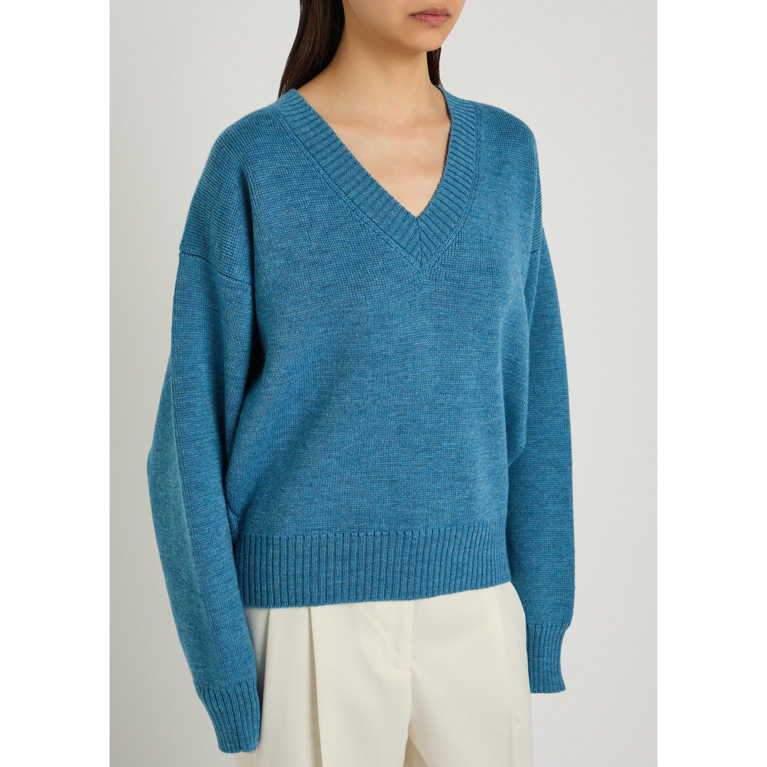 BLUE - Rohe - Women's Wool V-Neck Jumper - 2
