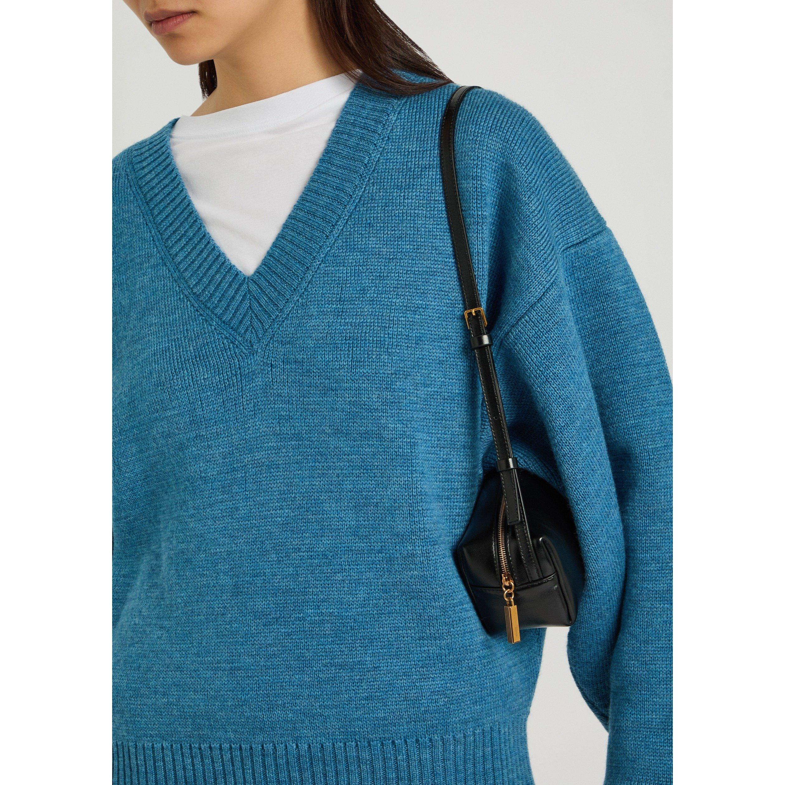 BLUE - Rohe - Women's Wool V-Neck Jumper - 4