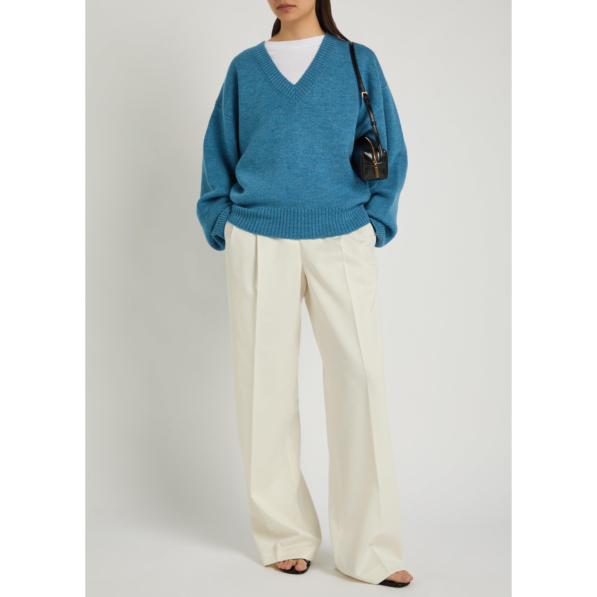 BLUE - Rohe - Women's Wool V-Neck Jumper - 5