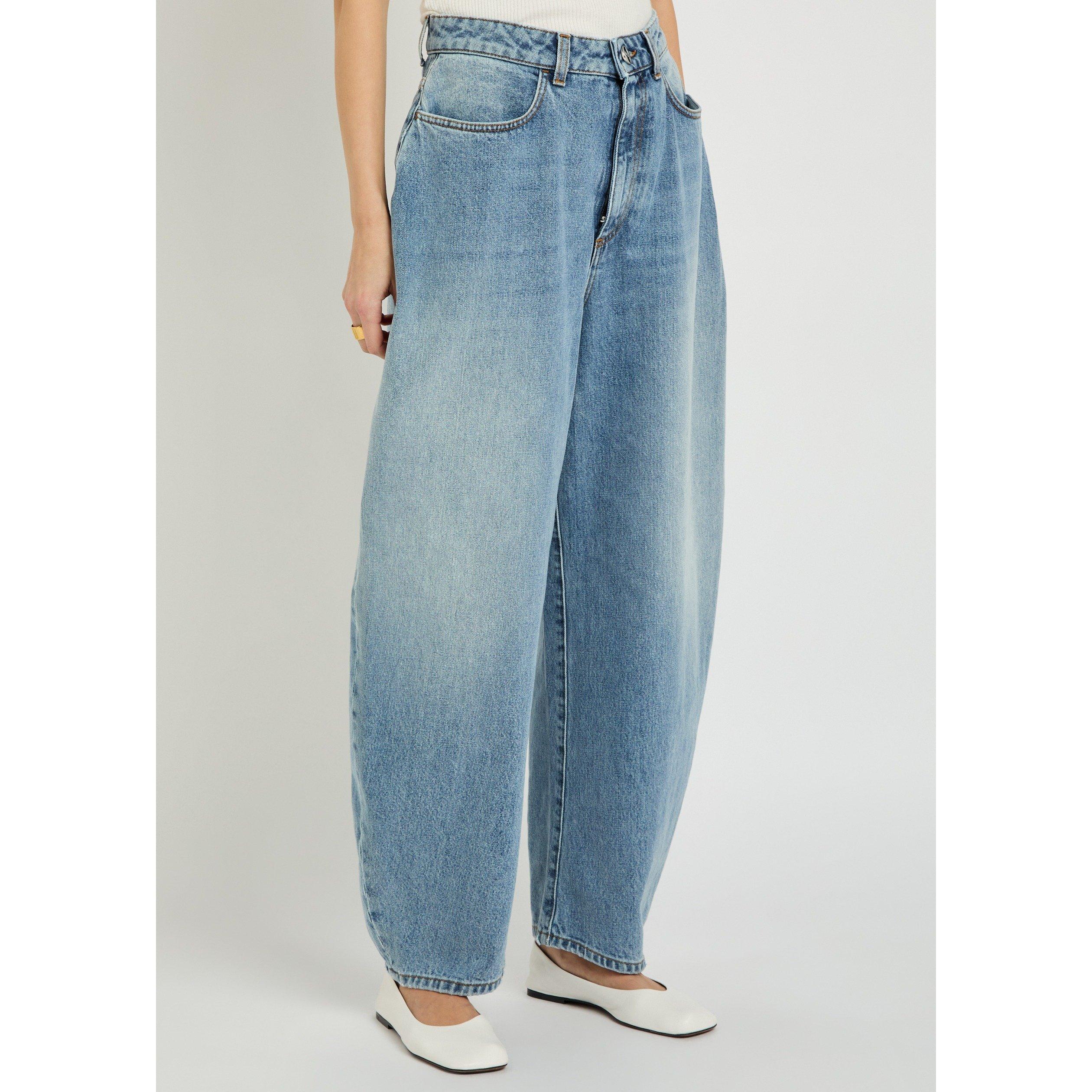 BLUE DENIM - Rohe - Women's Sculptural Barrel Leg Cotton High-Waisted Tapered Jeans - 2