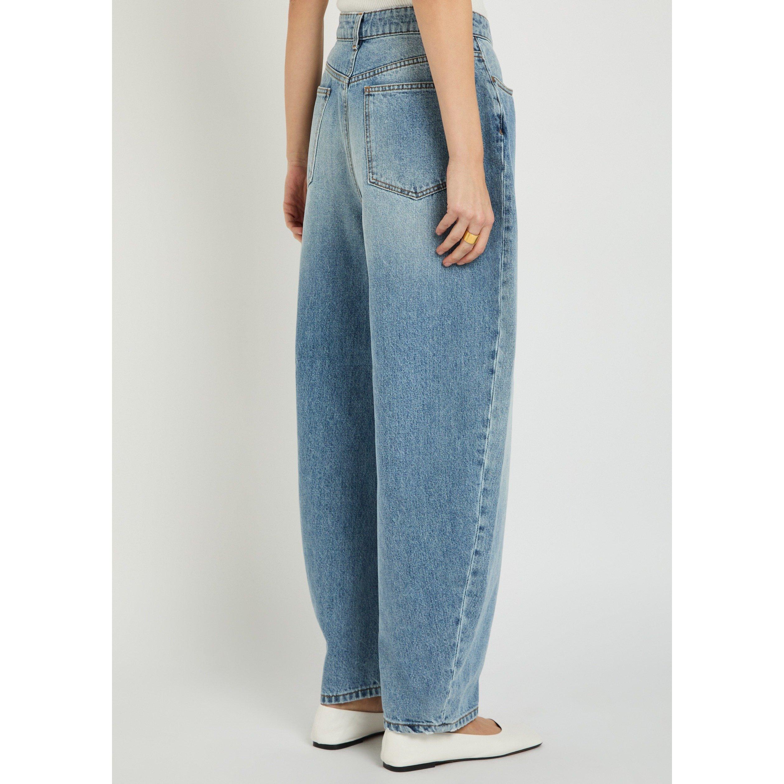 BLUE DENIM - Rohe - Women's Sculptural Barrel Leg Cotton High-Waisted Tapered Jeans - 3