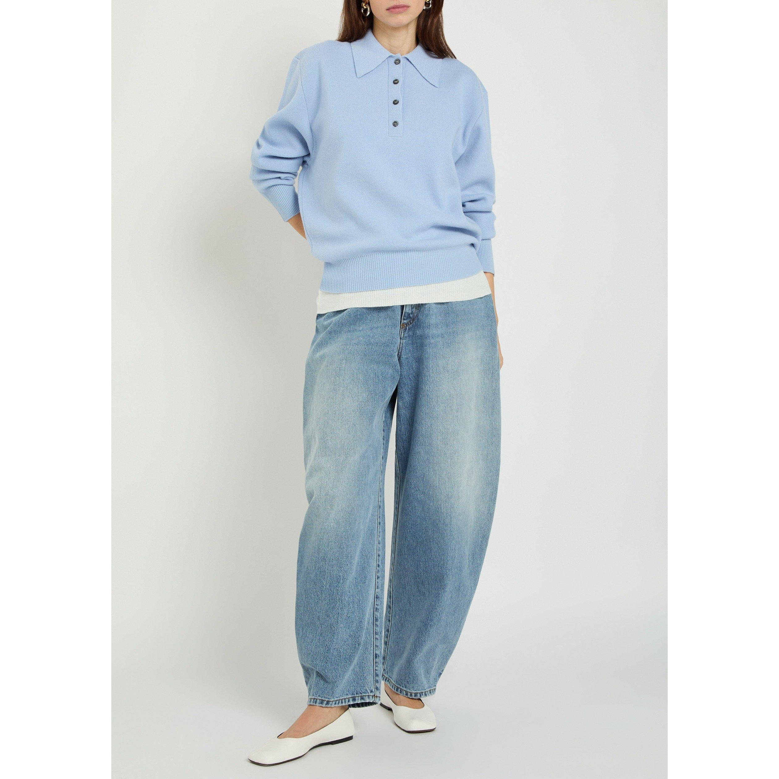 BLUE DENIM - Rohe - Women's Sculptural Barrel Leg Cotton High-Waisted Tapered Jeans - 5