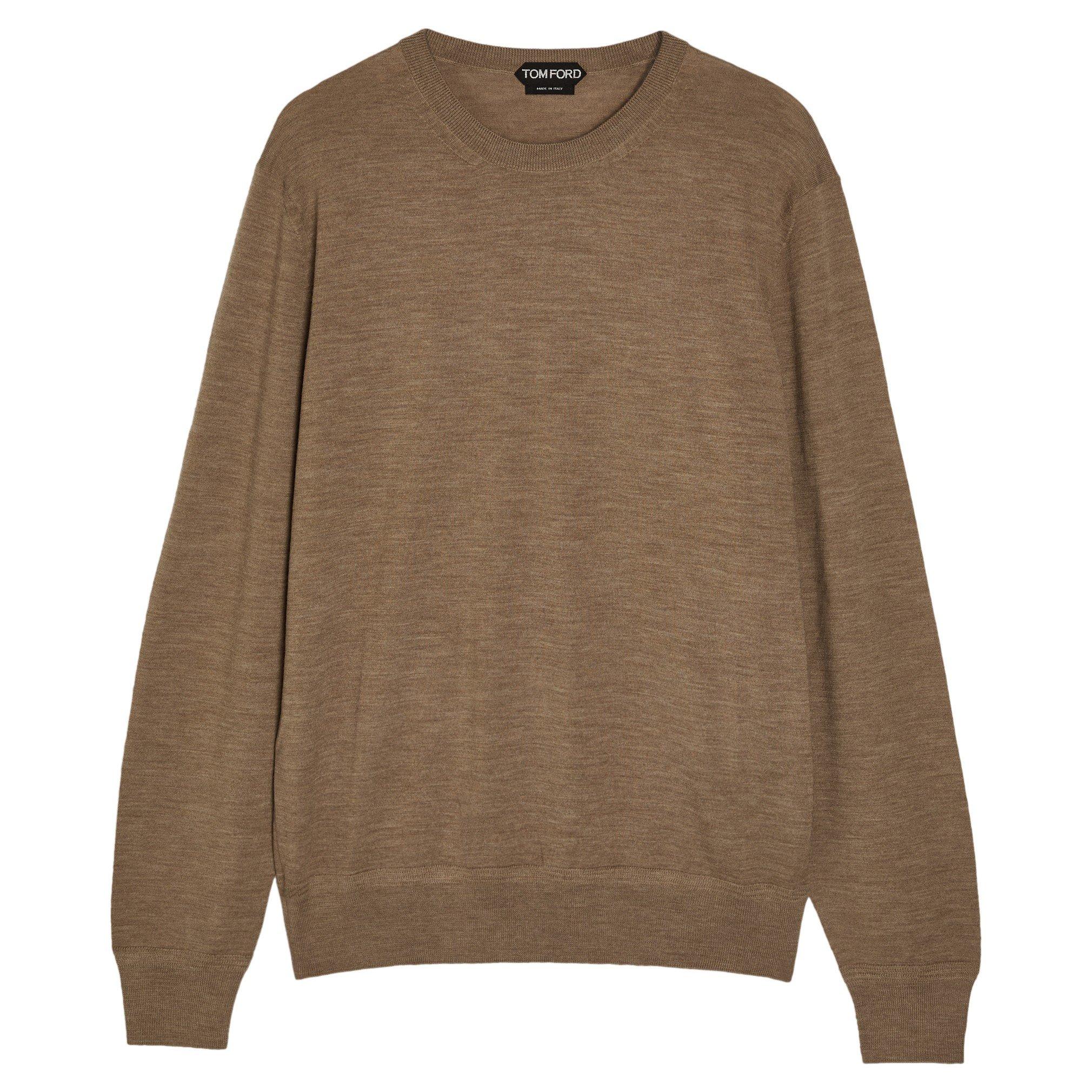 TAUPE - Tom Ford - Men's Wool Long-Sleeve Crew-Neck Jumper - 1