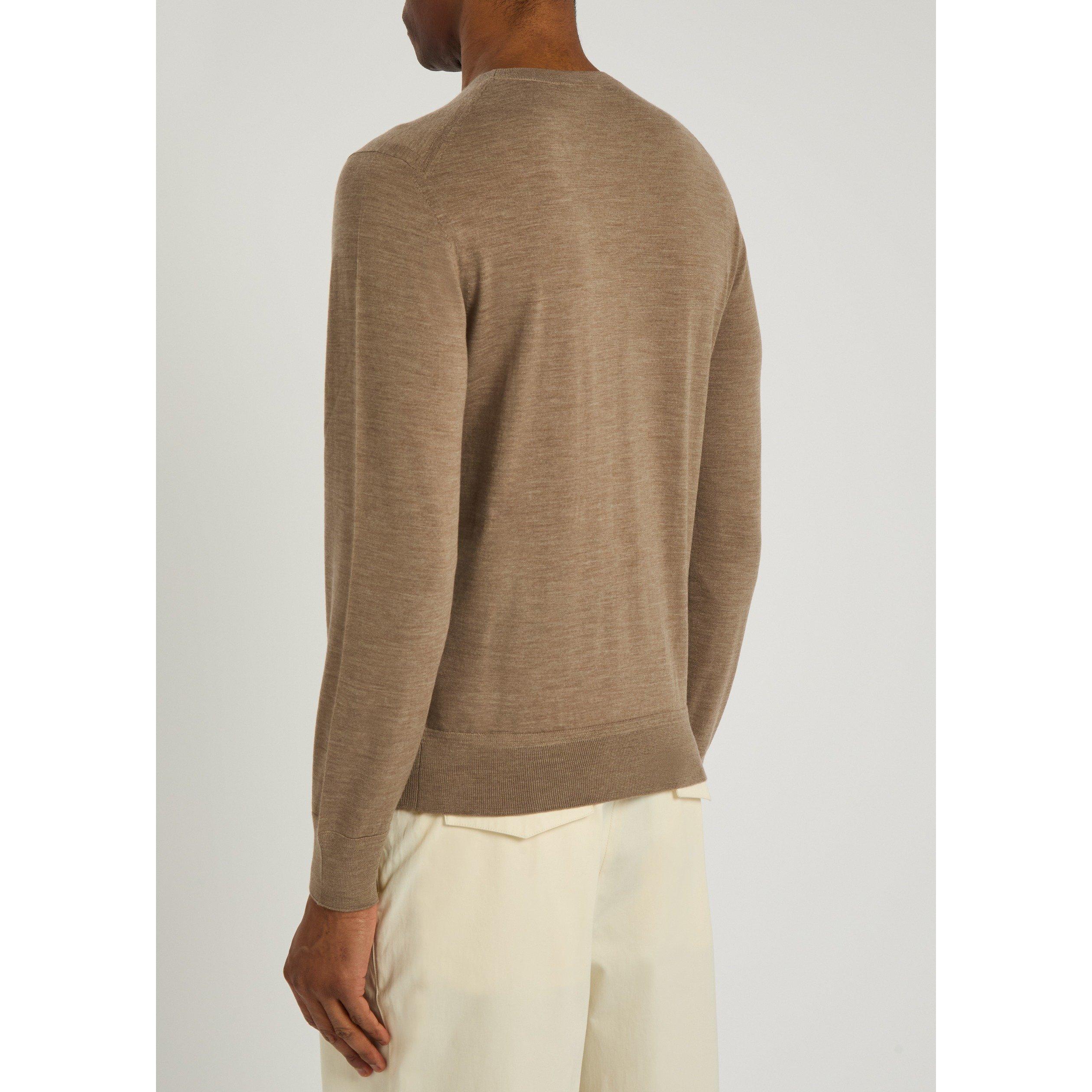 TAUPE - Tom Ford - Men's Wool Long-Sleeve Crew-Neck Jumper - 3