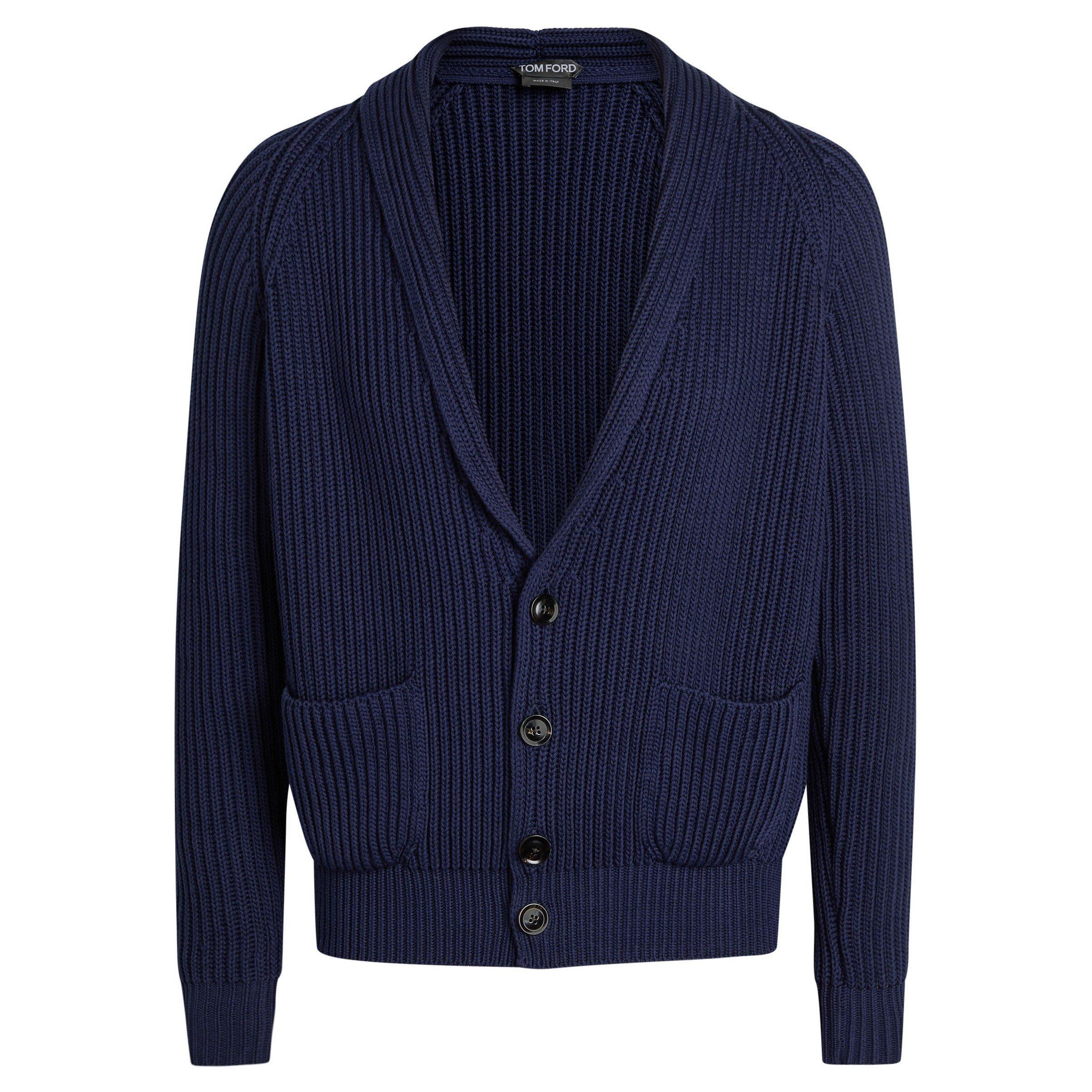NAVY - Tom Ford - Men's Cotton Shawl-Collar Relaxed-Fit Cardigan - 1