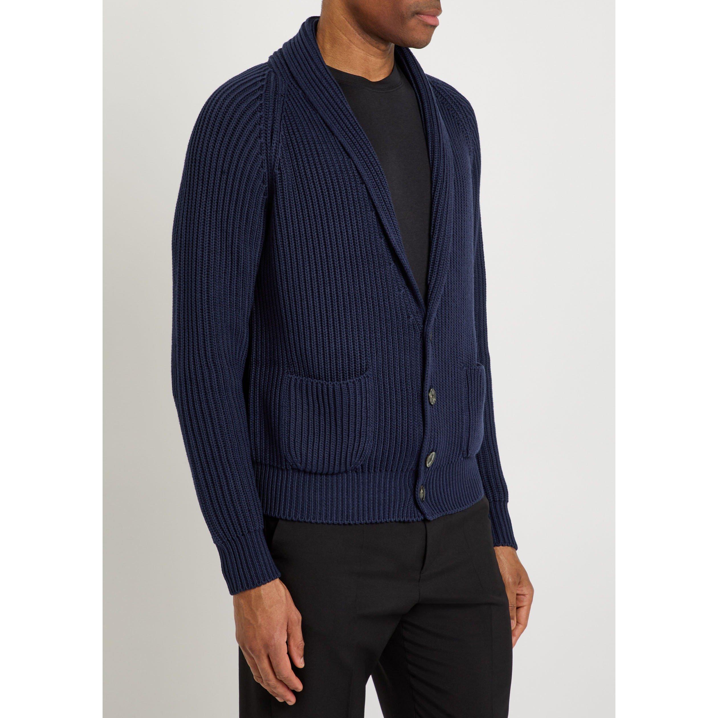 NAVY - Tom Ford - Men's Cotton Shawl-Collar Relaxed-Fit Cardigan - 2