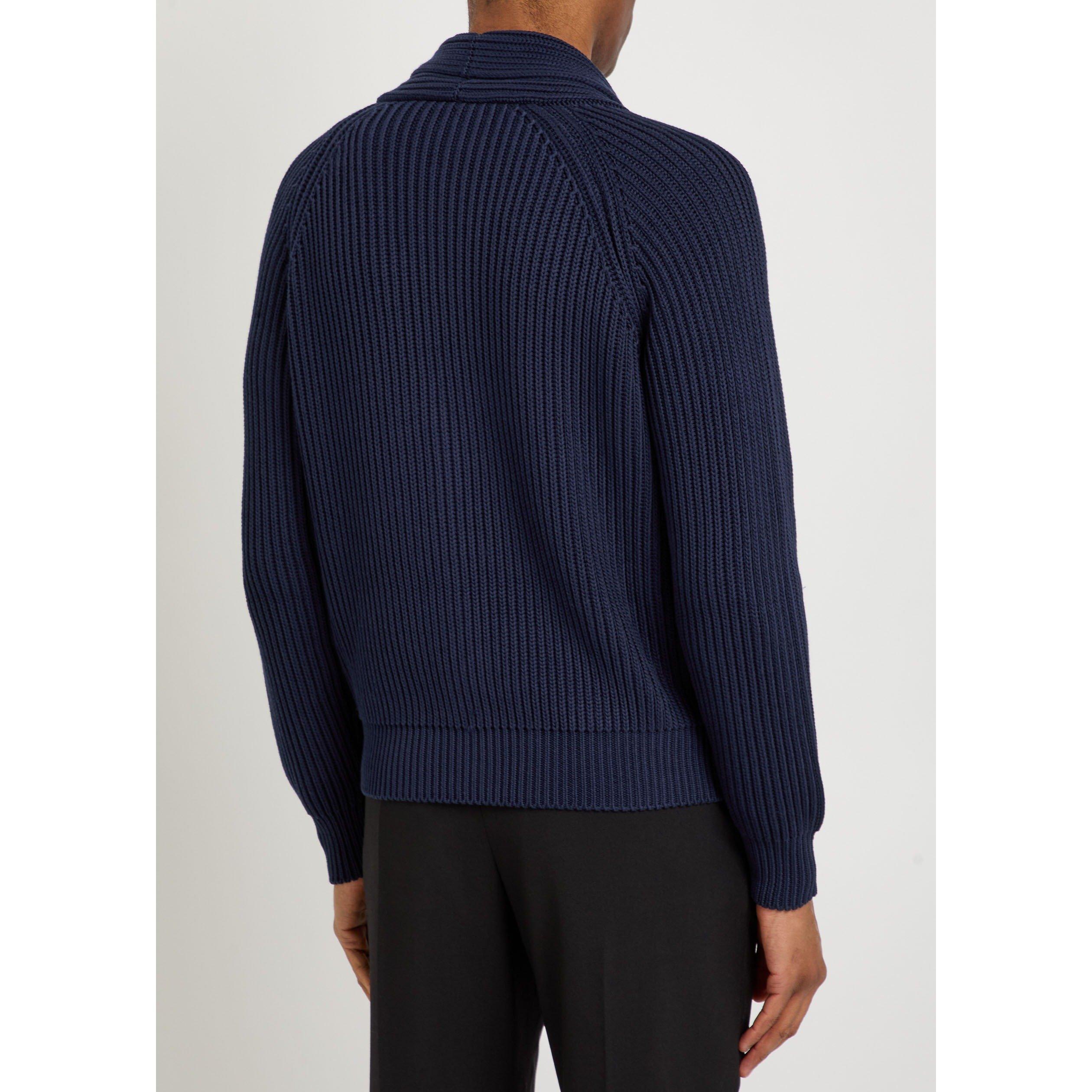 NAVY - Tom Ford - Men's Cotton Shawl-Collar Relaxed-Fit Cardigan - 3