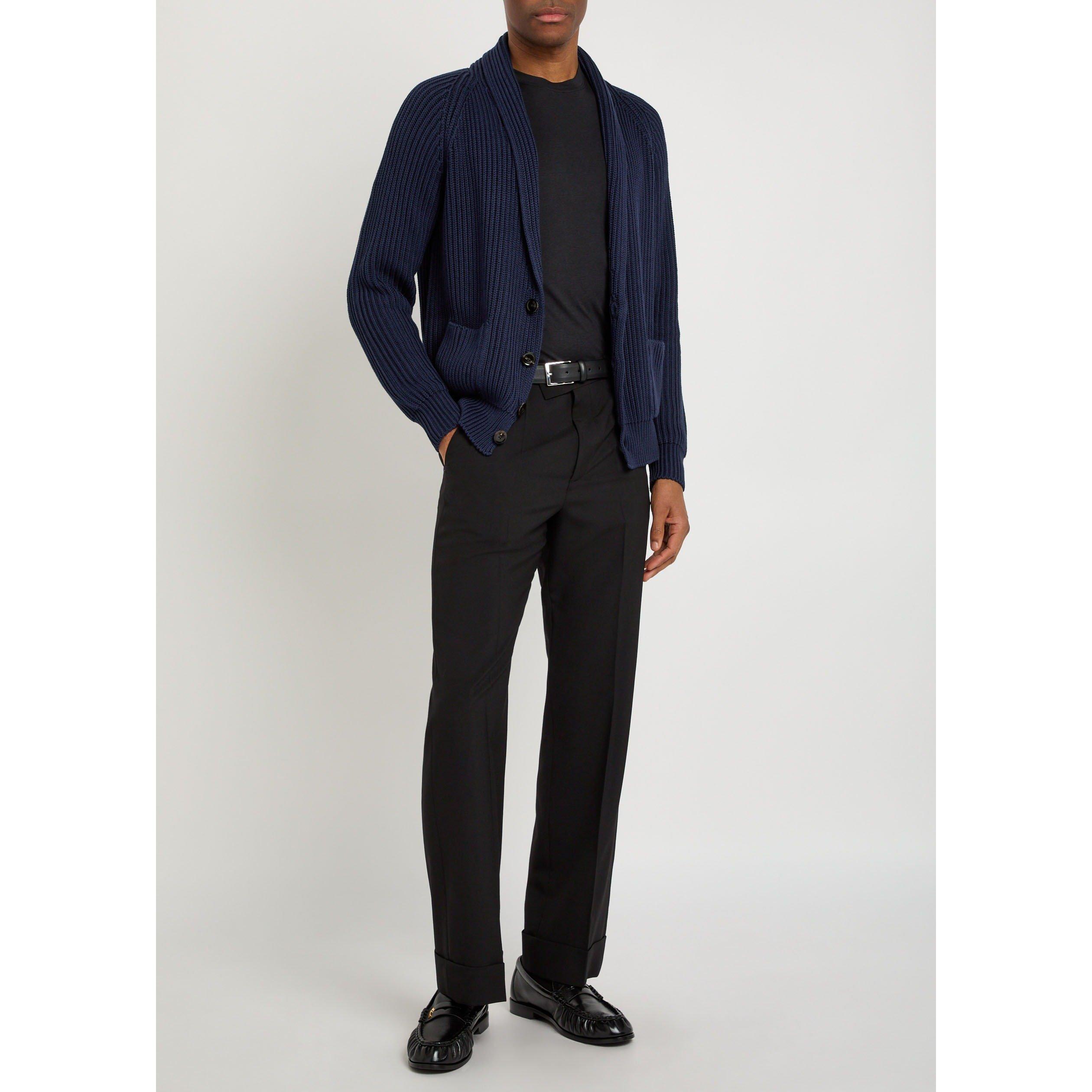 NAVY - Tom Ford - Men's Cotton Shawl-Collar Relaxed-Fit Cardigan - 5