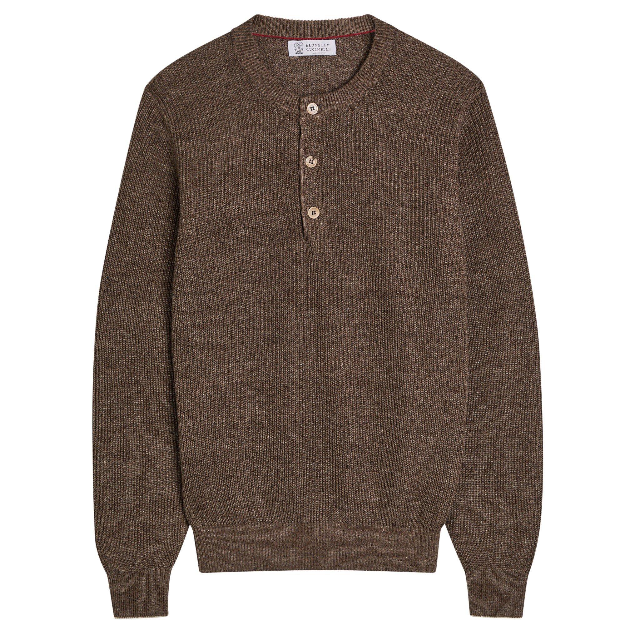 Brunello Cucinelli Men's Linen Cotton Long-Sleeve Henley Jumper