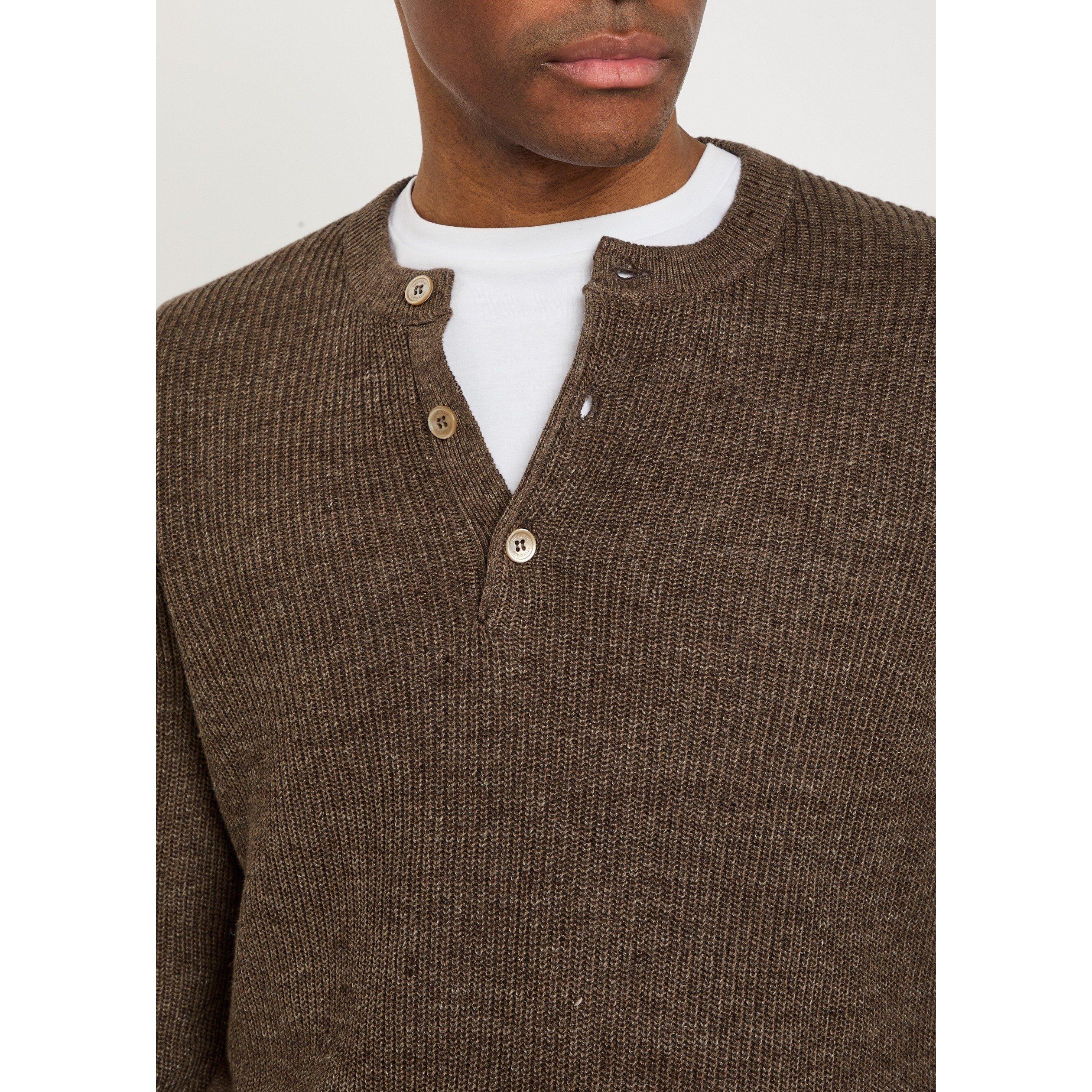 LIGHT BROWN - Brunello Cucinelli - Men's Linen Cotton Long-Sleeve Henley Jumper - 4