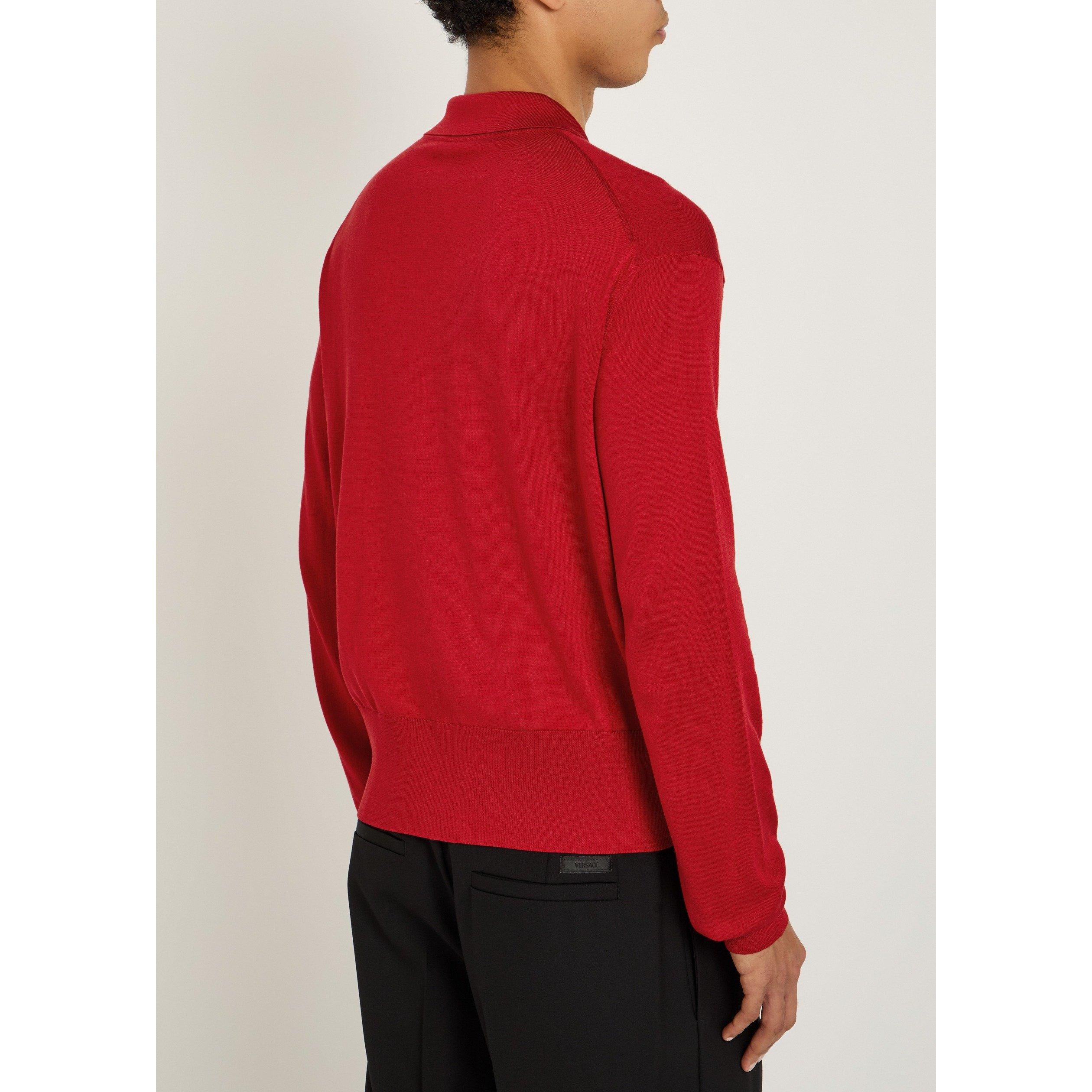 RED - Versace - VER SILK BLEND KNIT POLO - 3
