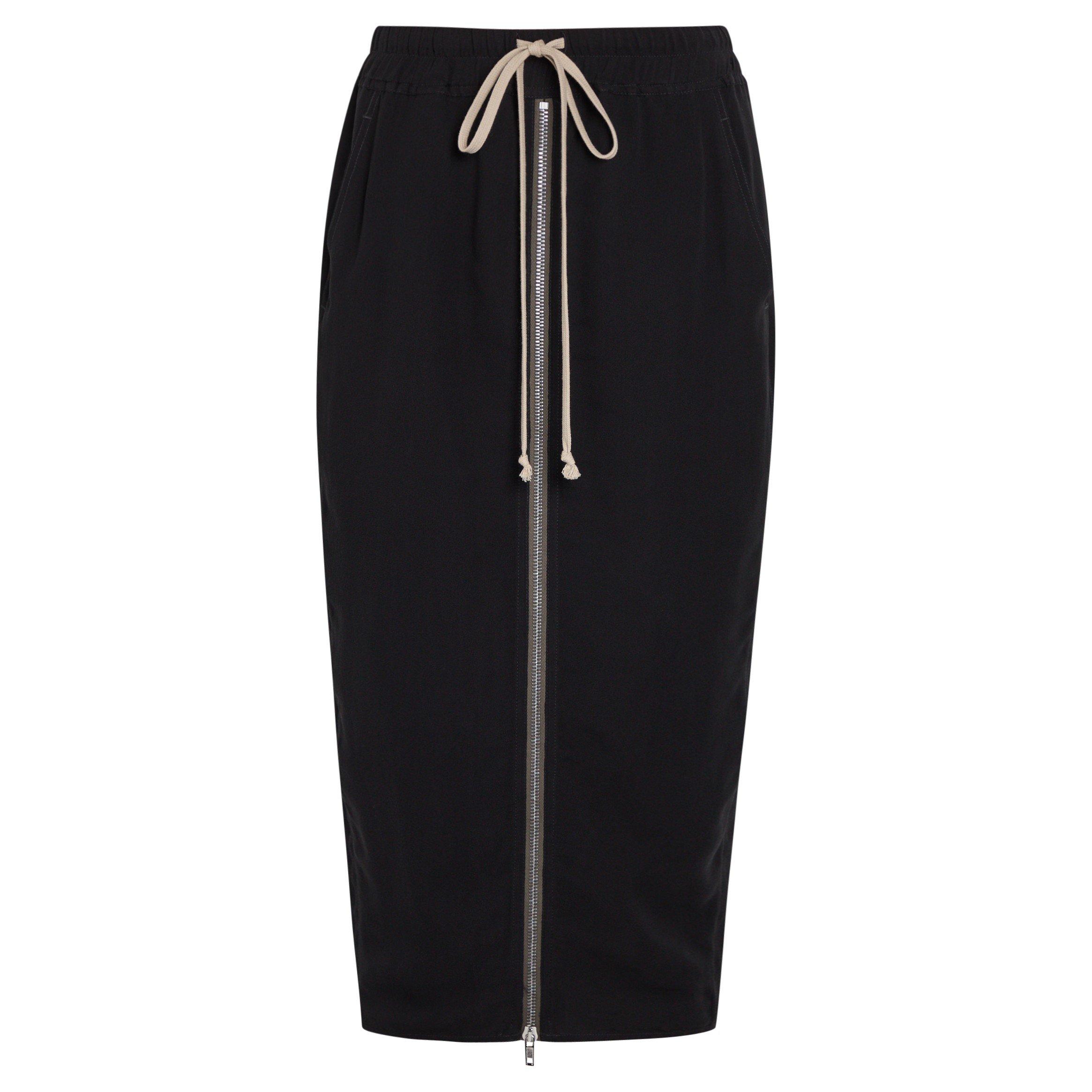 BLACK - Rick Owens - Women's Pillar Zipped Silk Slim-Fit Midi Skirt - 1