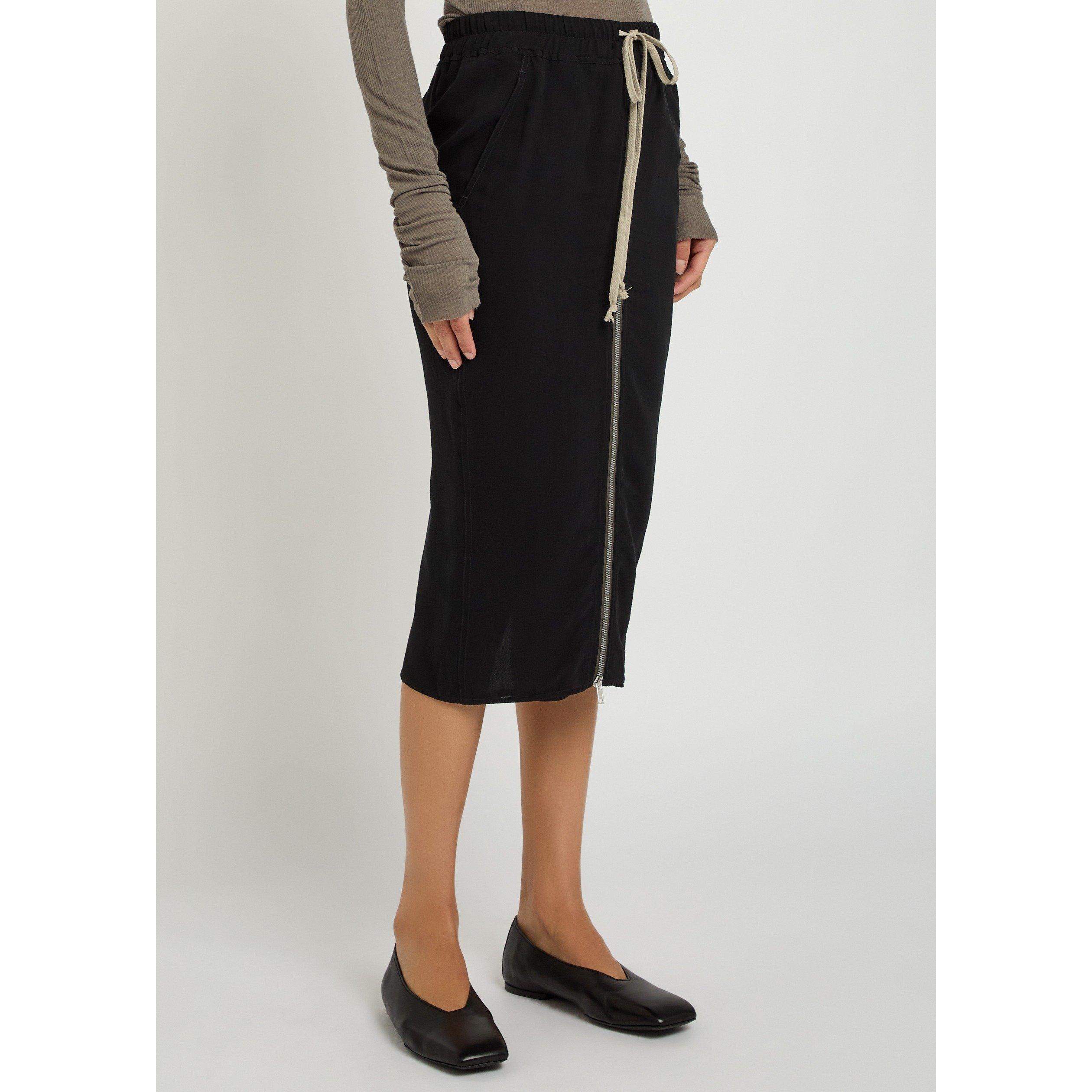 BLACK - Rick Owens - Women's Pillar Zipped Silk Slim-Fit Midi Skirt - 2