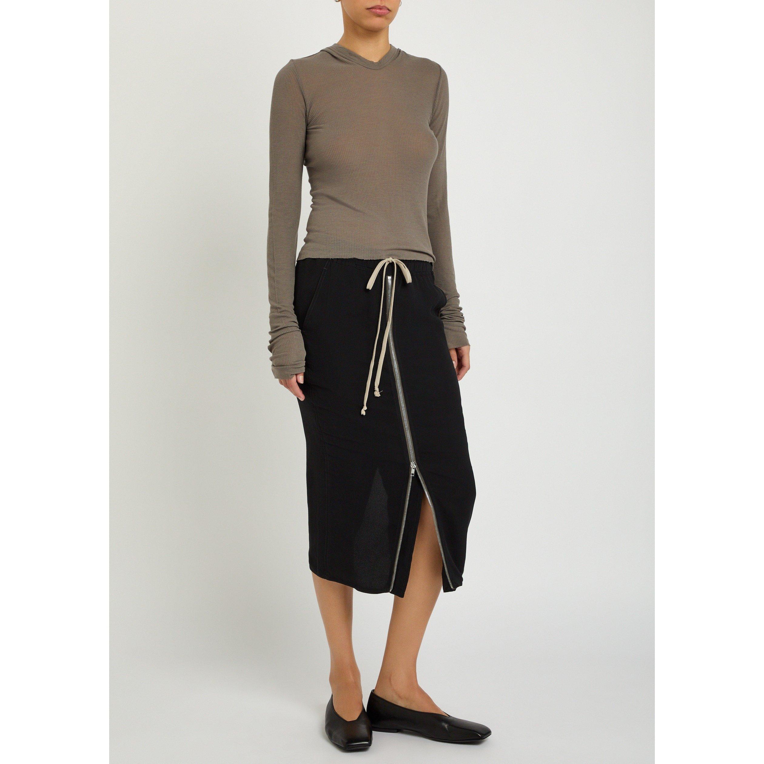 BLACK - Rick Owens - Women's Pillar Zipped Silk Slim-Fit Midi Skirt - 5