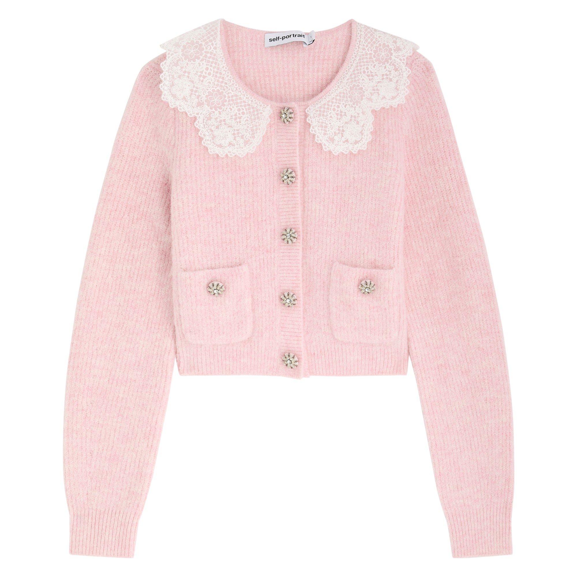 PINK - Self Portrait - C PINK FLUFFY RIB KNIT CARDIGA