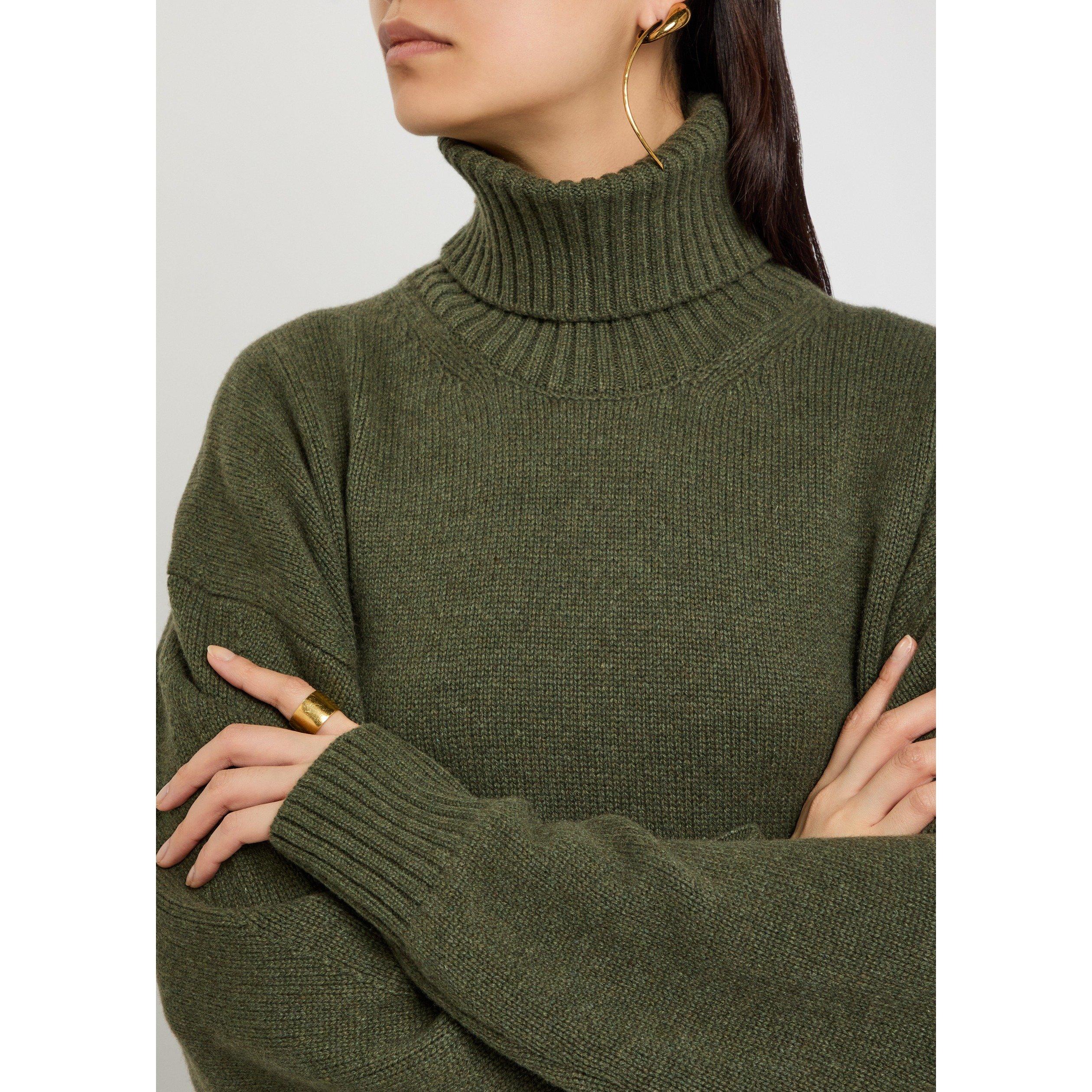 DARK GREEN - Another Tomorrow - OVERSIZED LUXE TURTLENECK - 4
