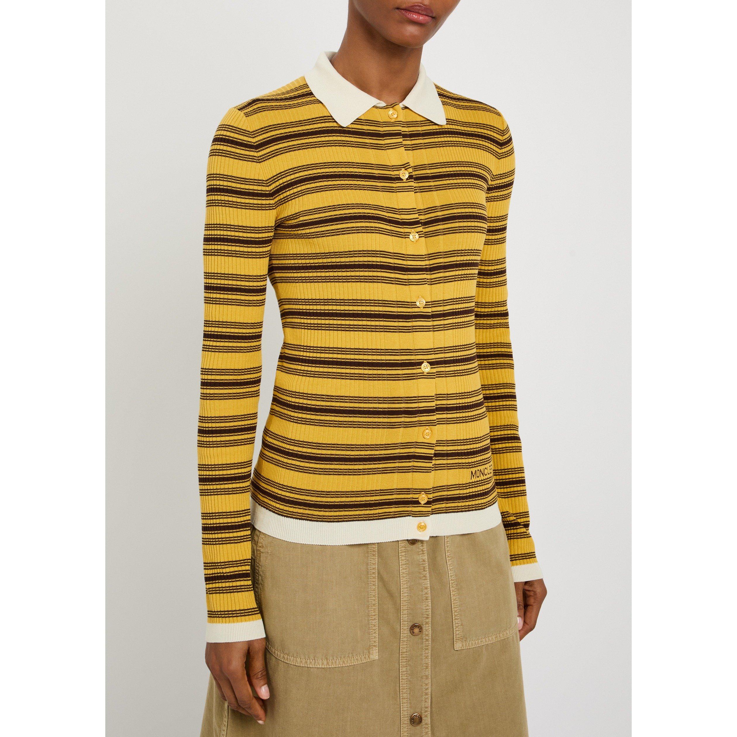 YELLOW - Moncler - Women's Striped Cotton Slim-Fit Knitted Long-Sleeve Polo - 2