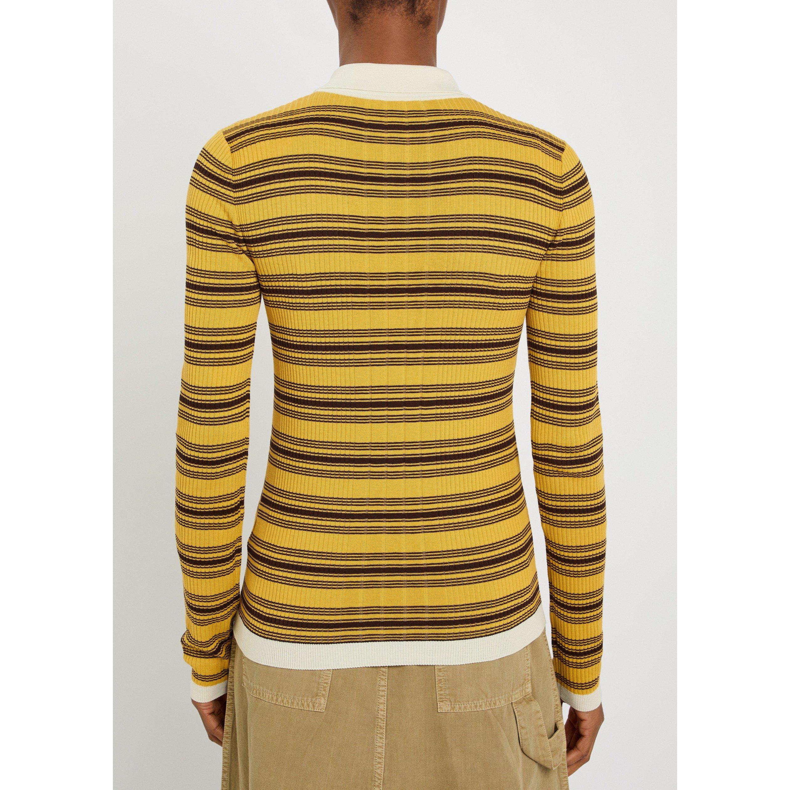 YELLOW - Moncler - Women's Striped Cotton Slim-Fit Knitted Long-Sleeve Polo - 3