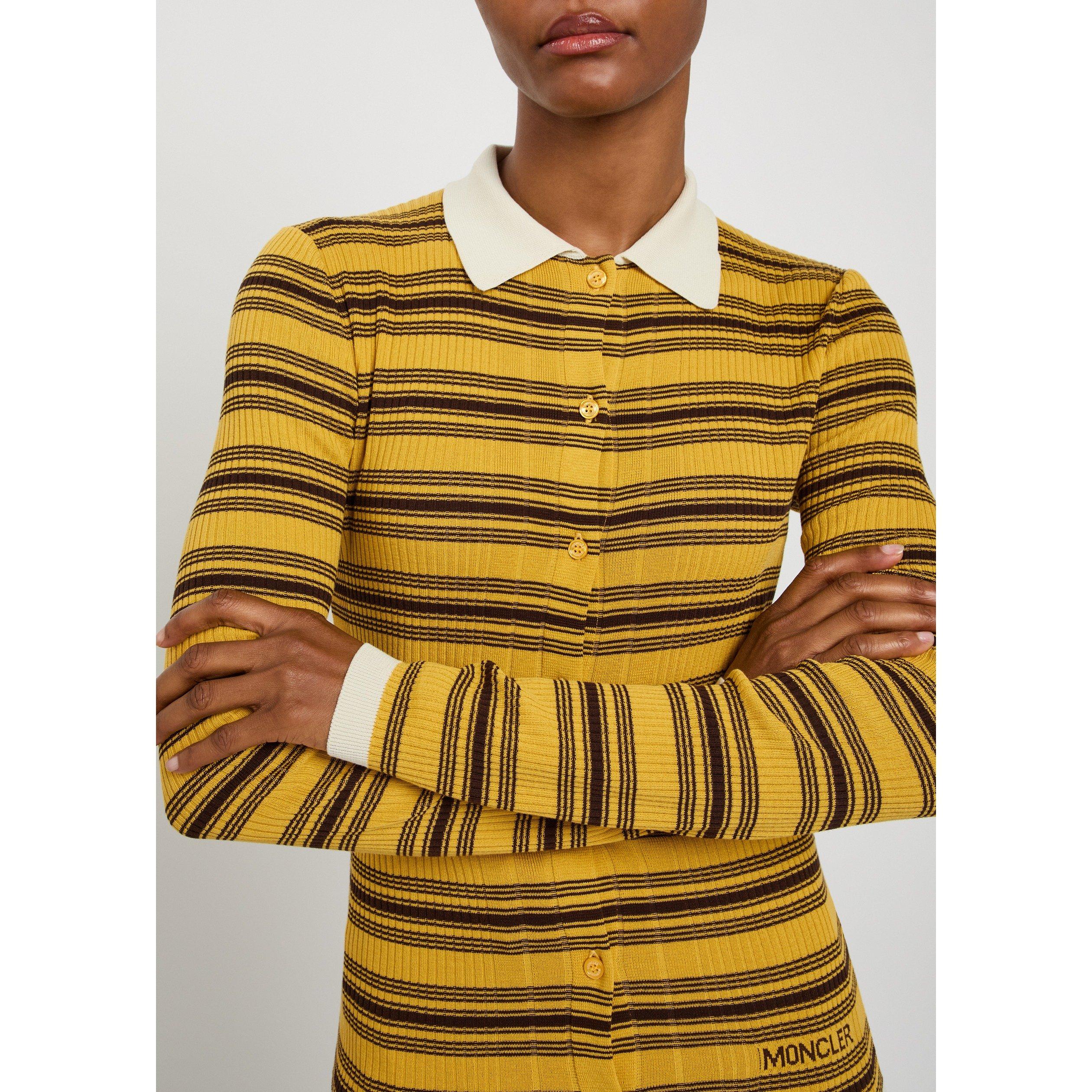 YELLOW - Moncler - Women's Striped Cotton Slim-Fit Knitted Long-Sleeve Polo - 4