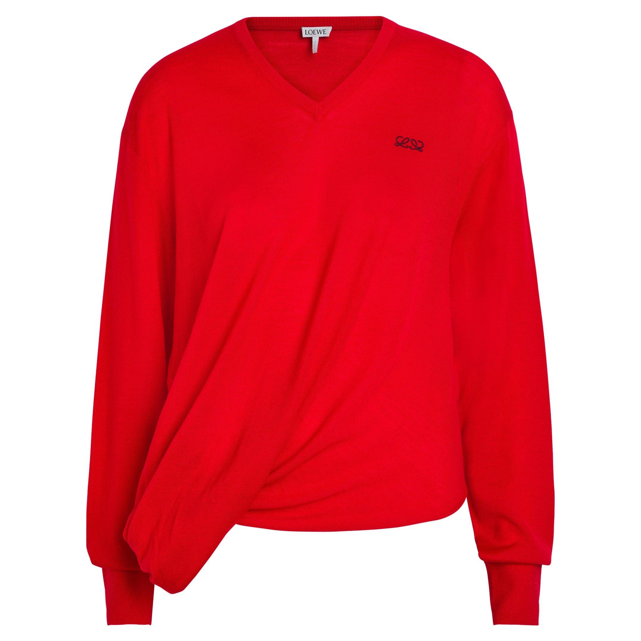 RED - LOEWE - Women's Wool Draped V-Neck Jumper - 1