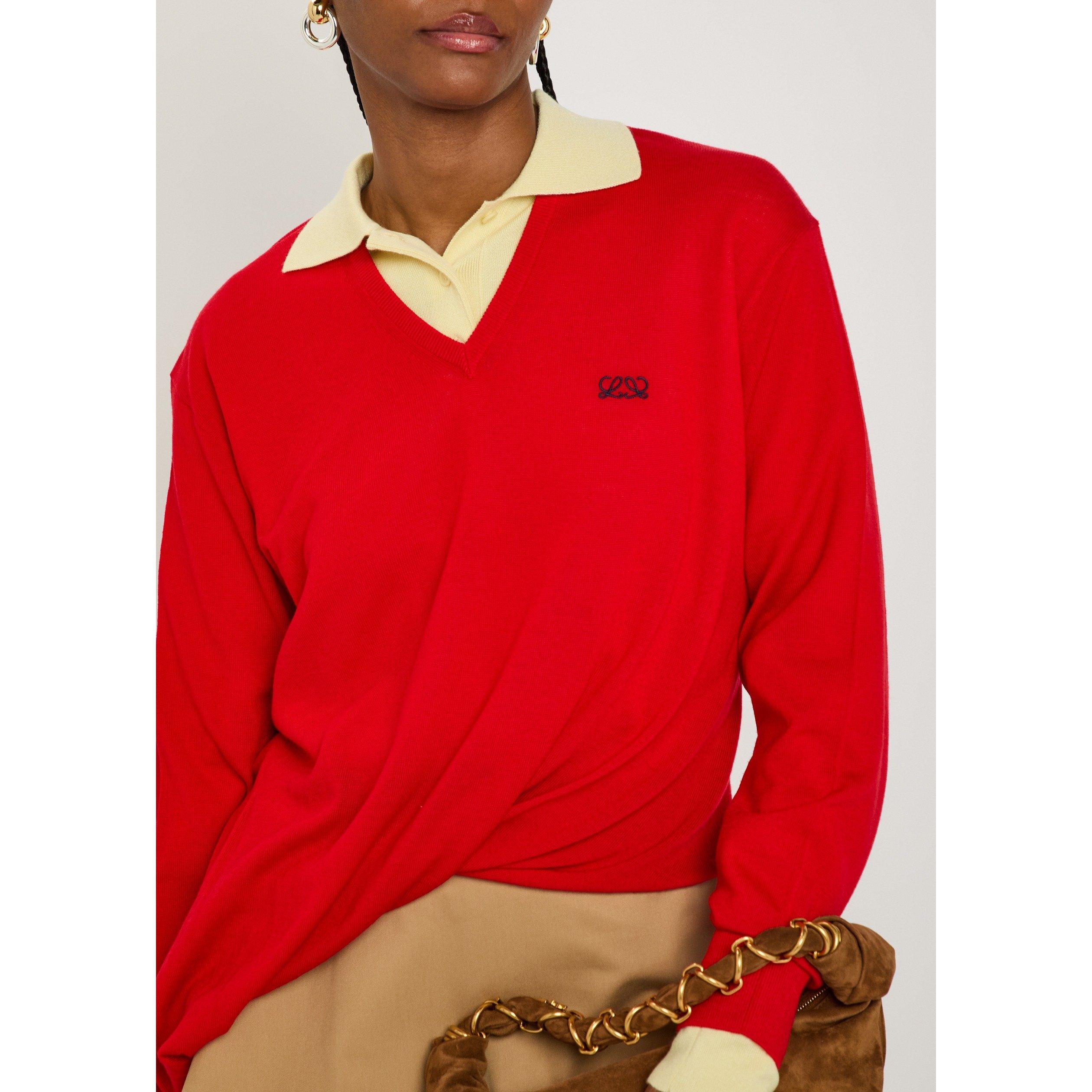 RED - LOEWE - Women's Wool Draped V-Neck Jumper - 4