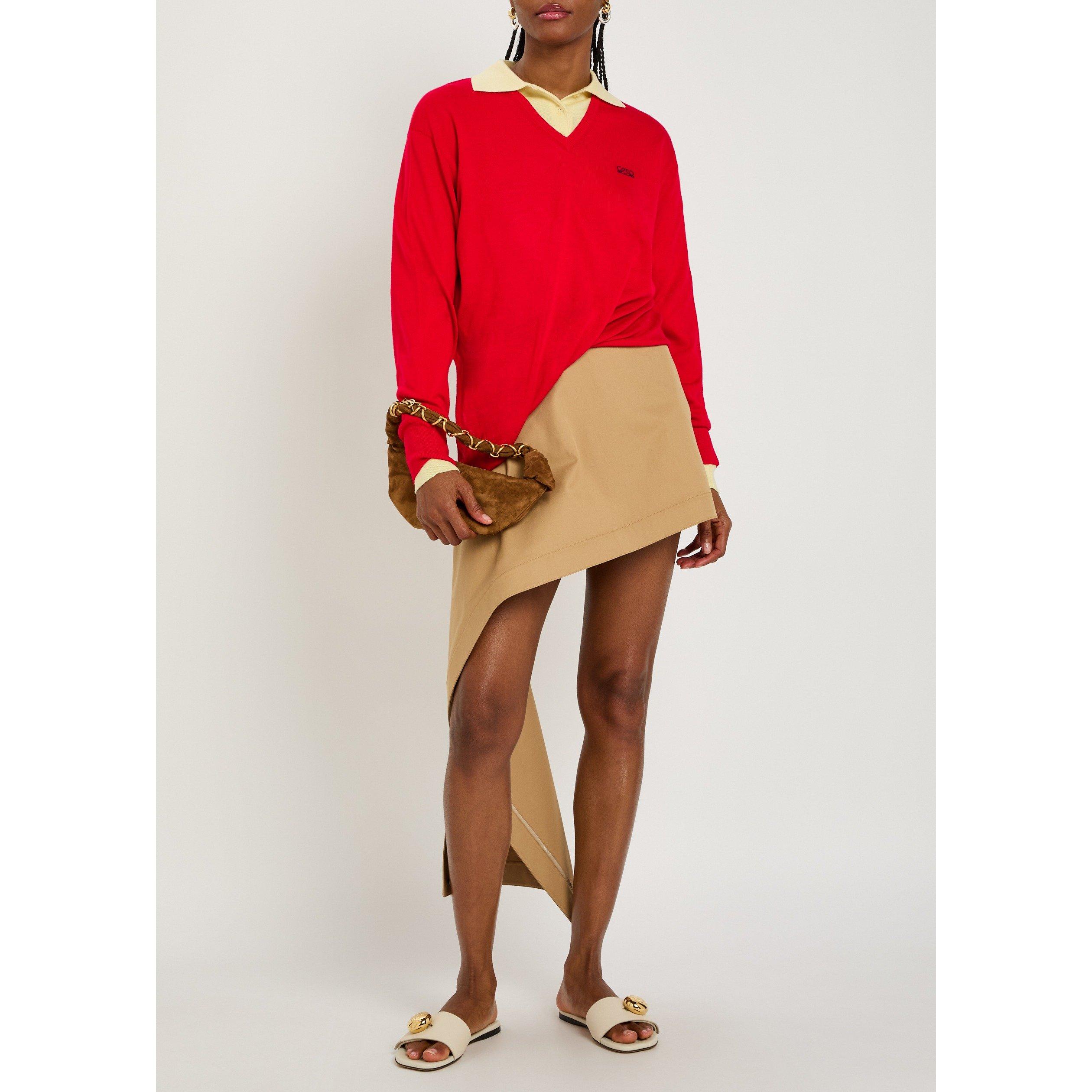 RED - LOEWE - Women's Wool Draped V-Neck Jumper - 5