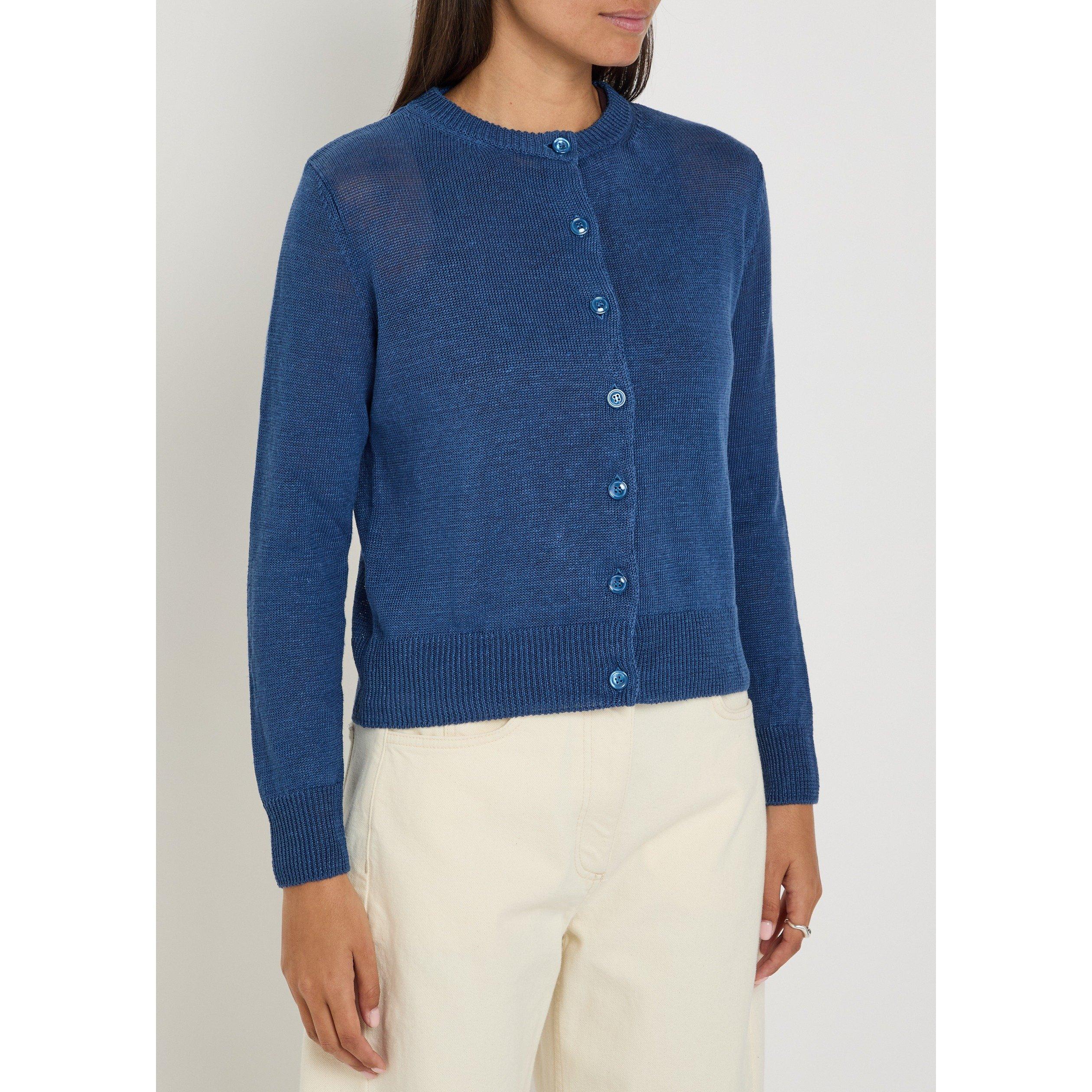 DARK BLUE - Weekend Max Mara - Women's Badia Linen Crew-Neck Slim-Fit Cardigan - 2