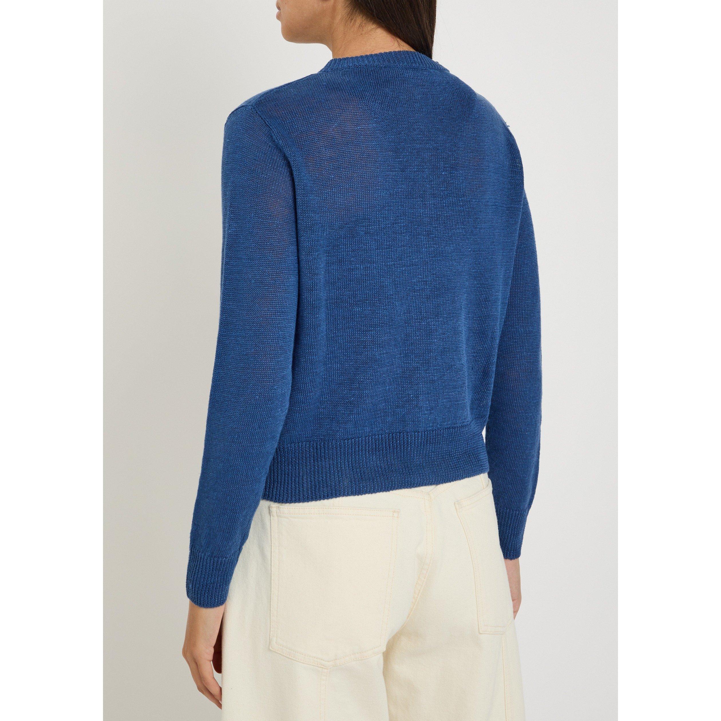 DARK BLUE - Weekend Max Mara - Women's Badia Linen Crew-Neck Slim-Fit Cardigan - 3