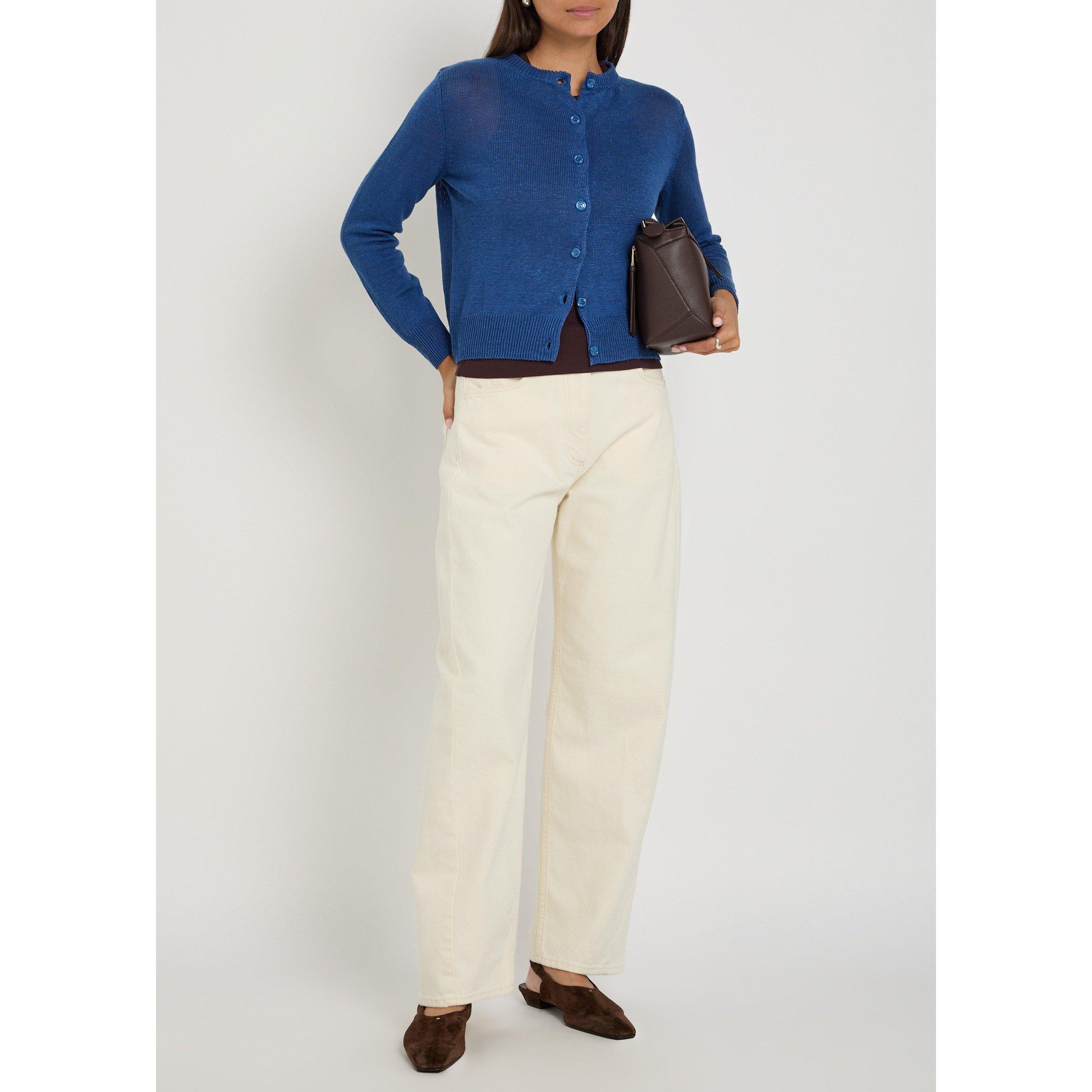 DARK BLUE - Weekend Max Mara - Women's Badia Linen Crew-Neck Slim-Fit Cardigan - 5