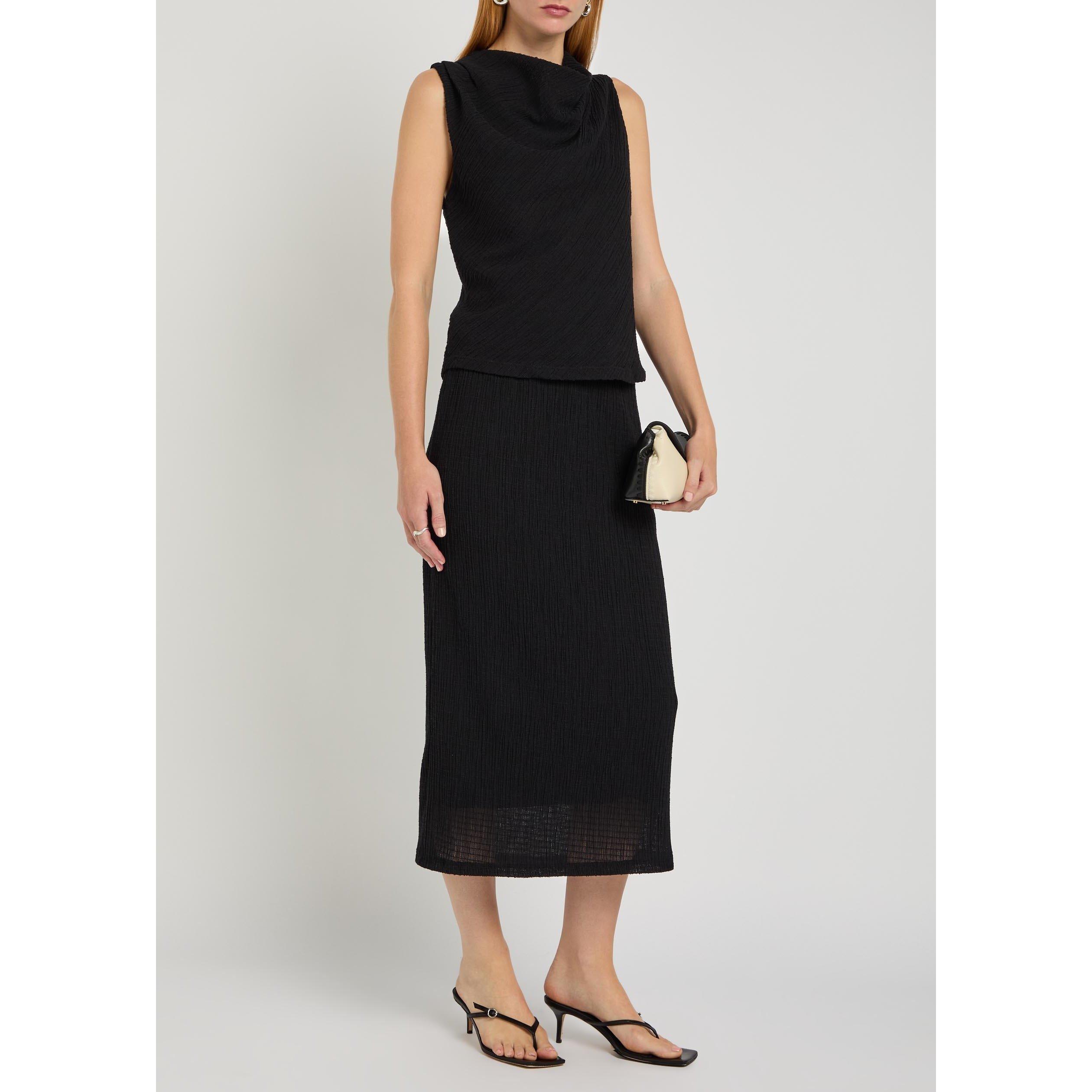 BLACK - Vince - Women's Shadow Grid Knitted Slim-Fit Midi Skirt - 5