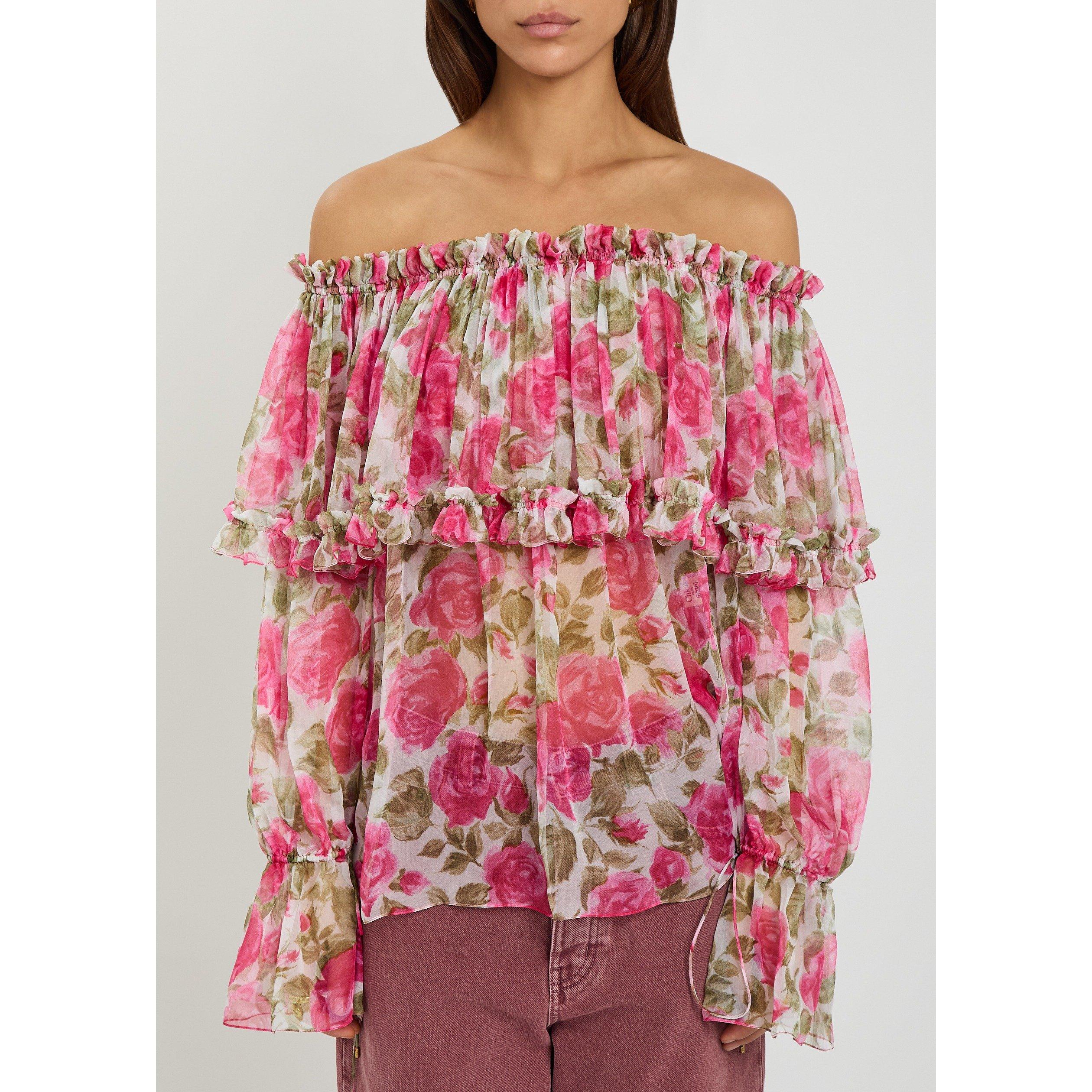 PINK AND OTHER - Chloe - Women's Silk Floral Off-Shoulder Top - 2