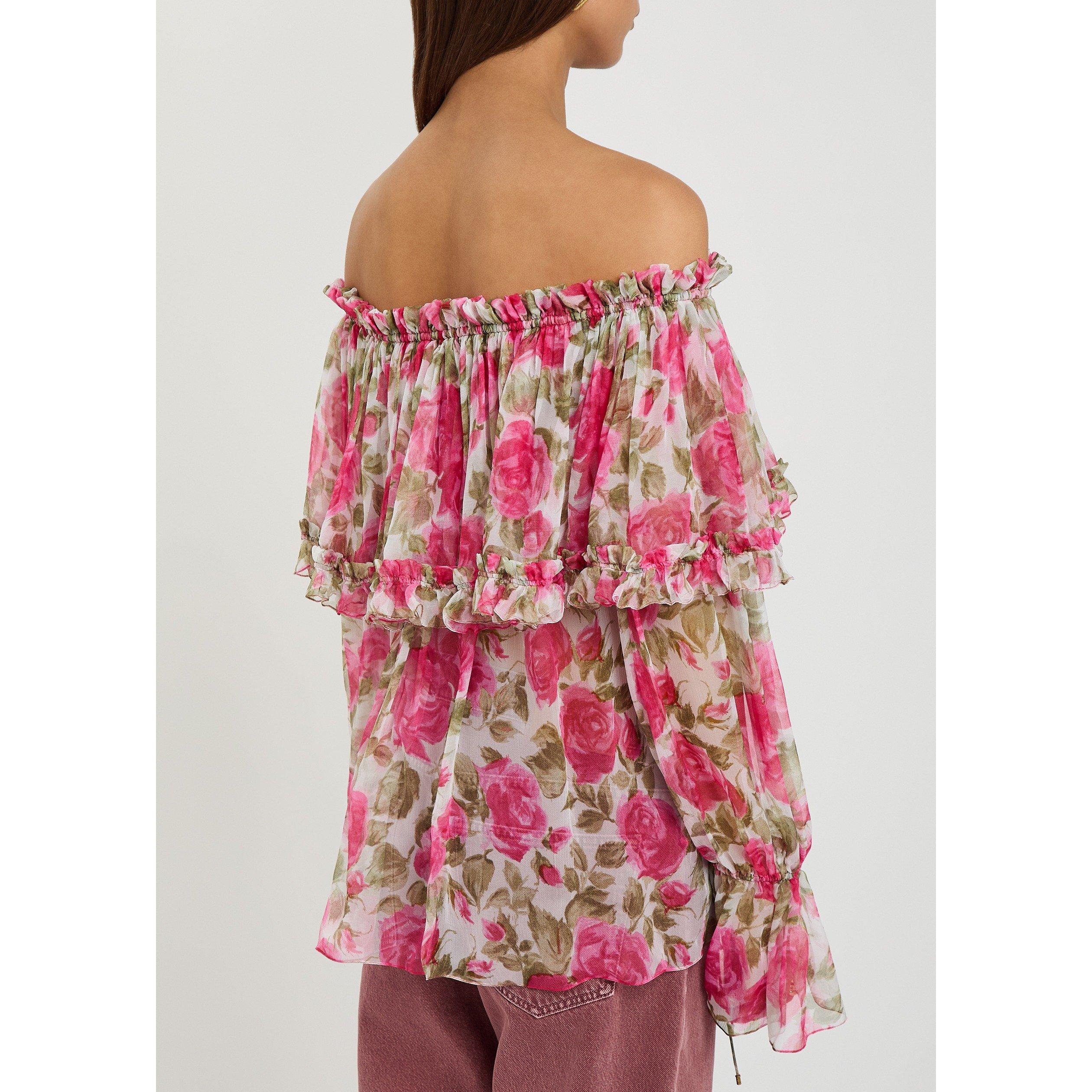 PINK AND OTHER - Chloe - Women's Silk Floral Off-Shoulder Top - 3