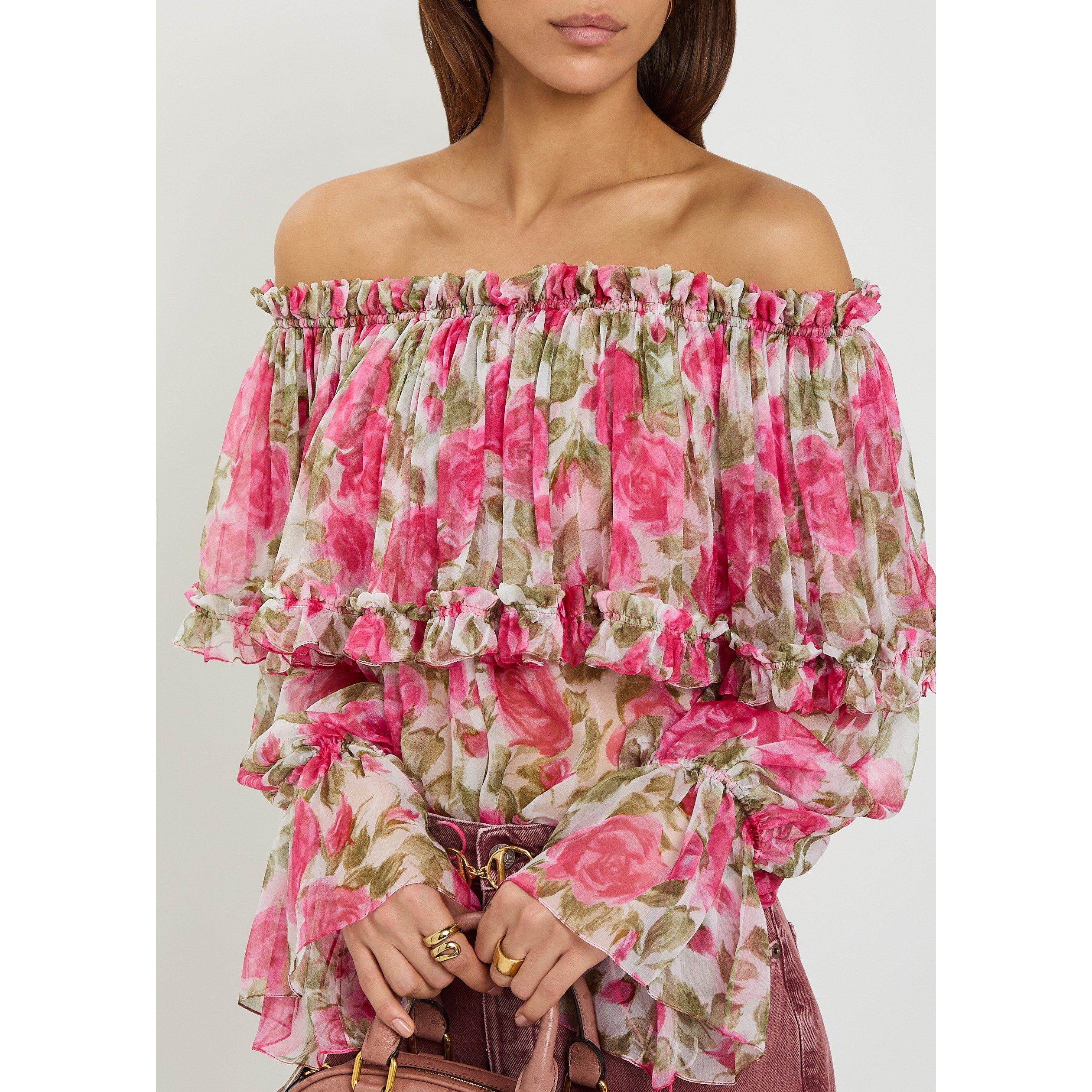 PINK AND OTHER - Chloe - Women's Silk Floral Off-Shoulder Top - 4