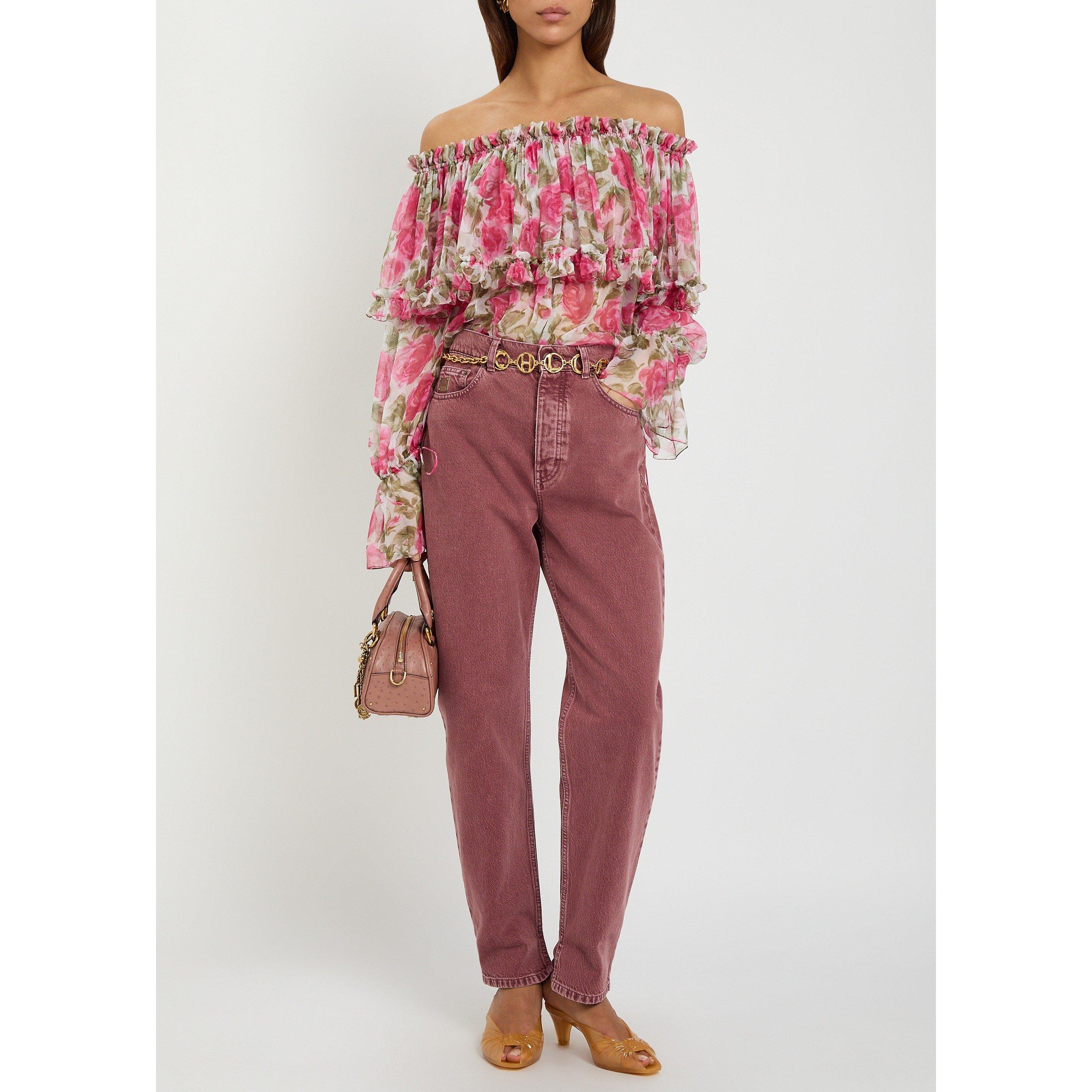 PINK AND OTHER - Chloe - Women's Silk Floral Off-Shoulder Top - 5