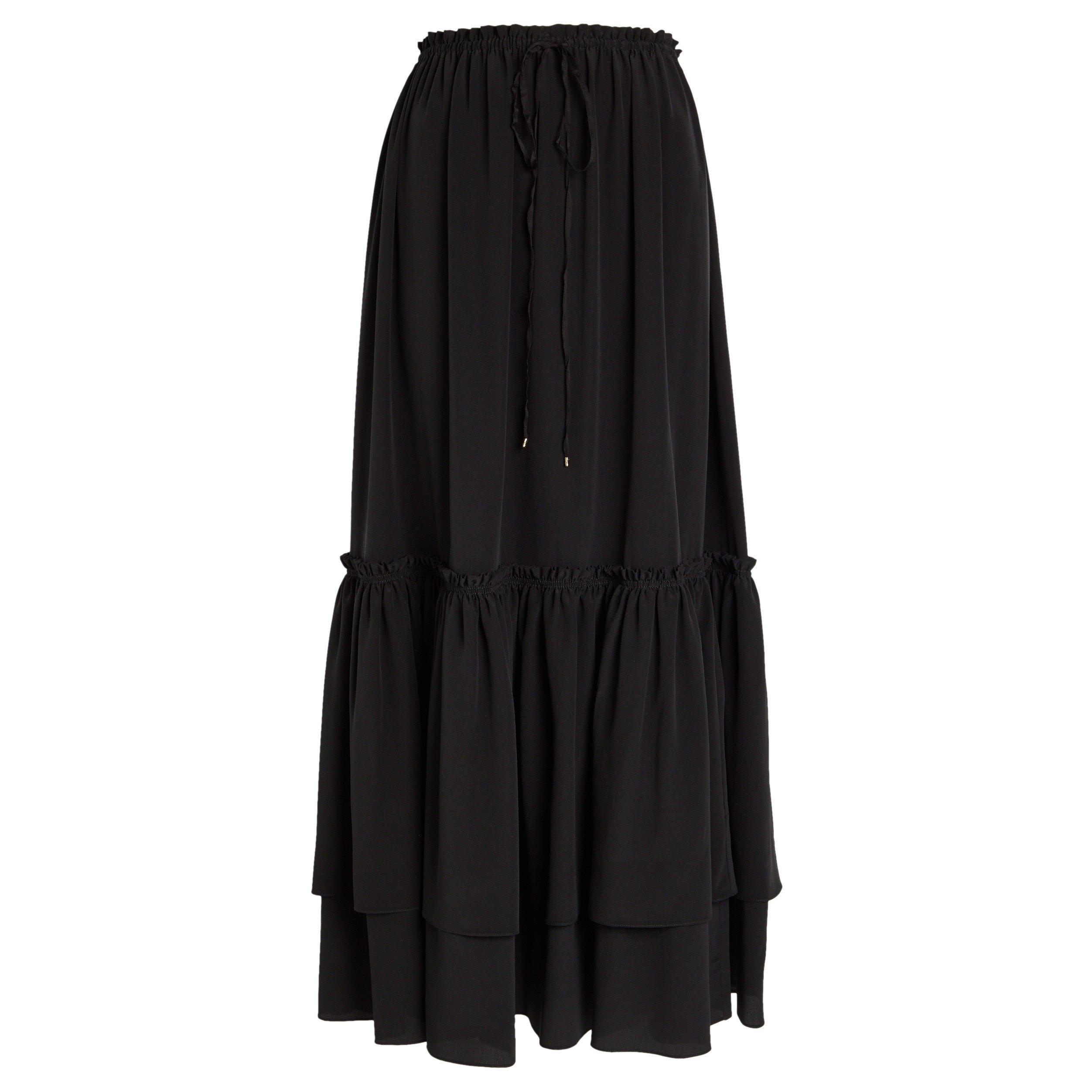 BLACK - Chloe - Women's Silk Relaxed-Fit Tiered Skirt - 1