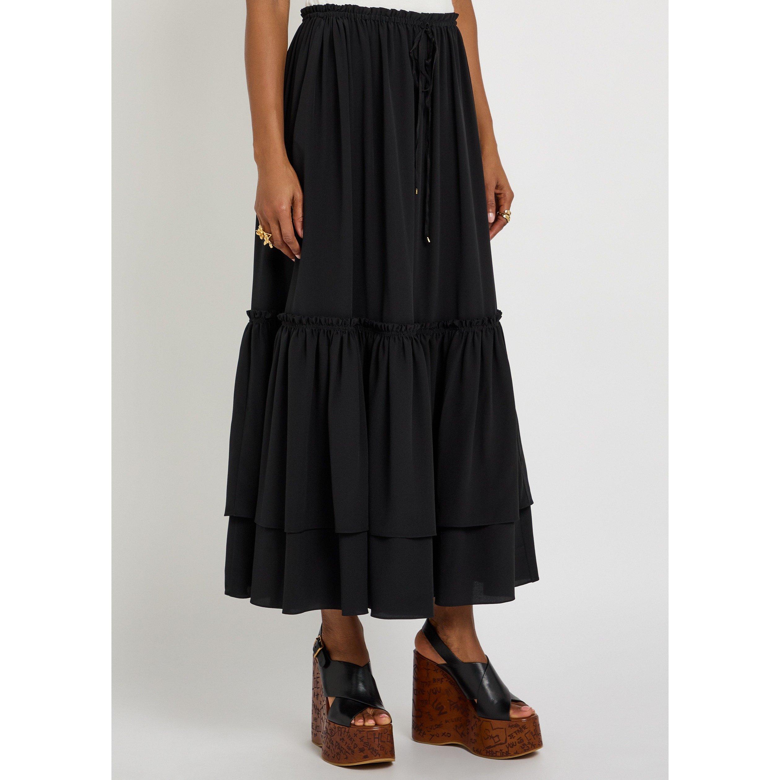 BLACK - Chloe - Women's Silk Relaxed-Fit Tiered Skirt - 2