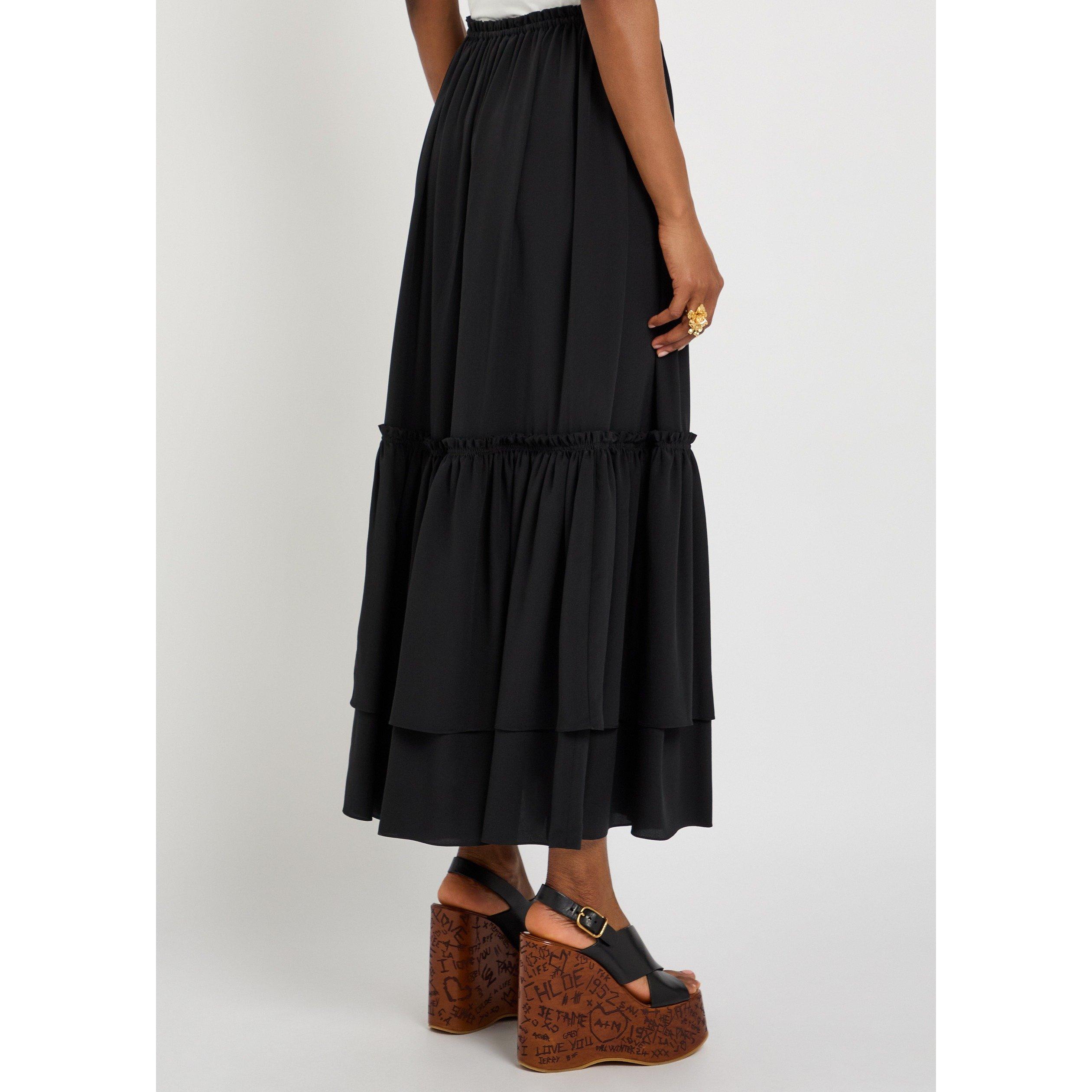 BLACK - Chloe - Women's Silk Relaxed-Fit Tiered Skirt - 3