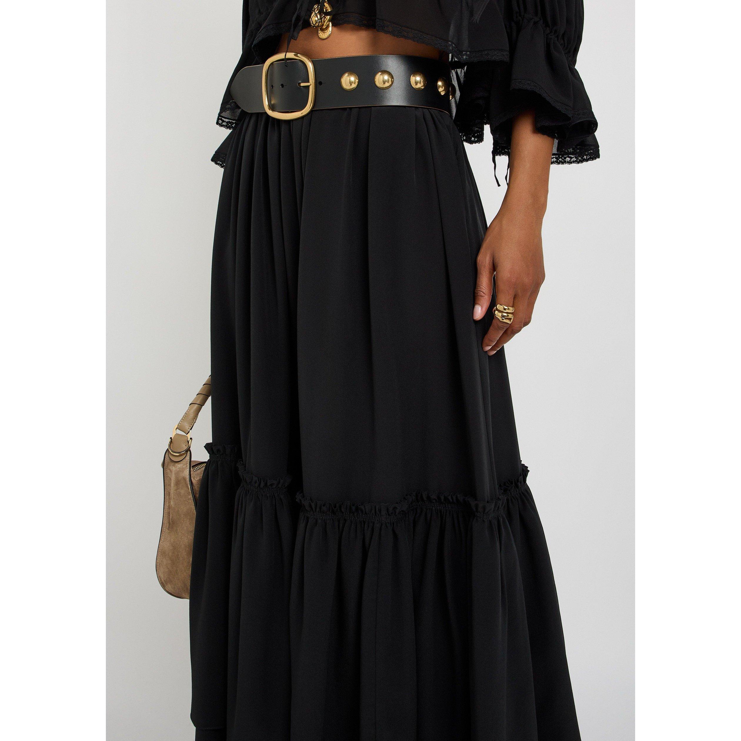 BLACK - Chloe - Women's Silk Relaxed-Fit Tiered Skirt - 4