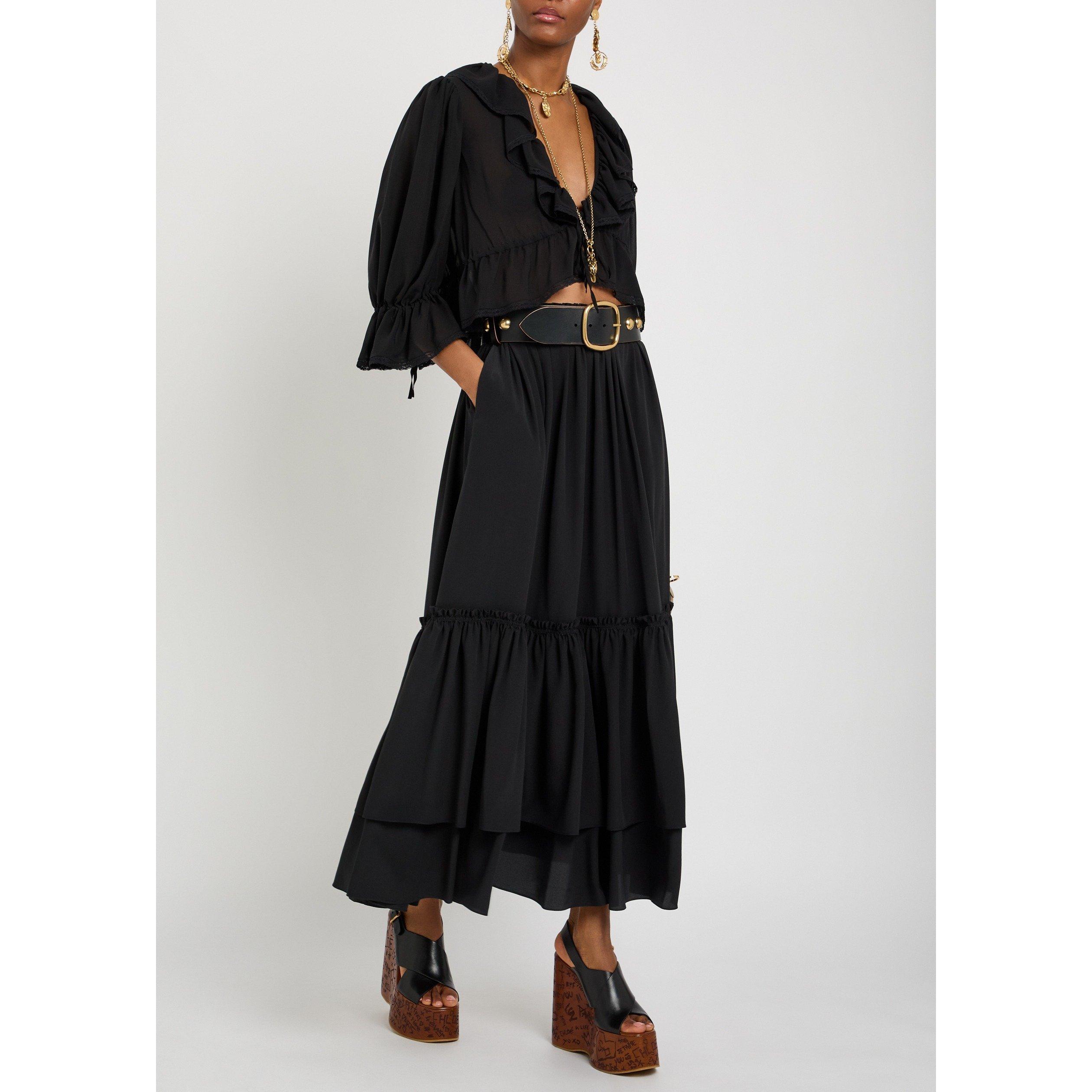 BLACK - Chloe - Women's Silk Relaxed-Fit Tiered Skirt - 5