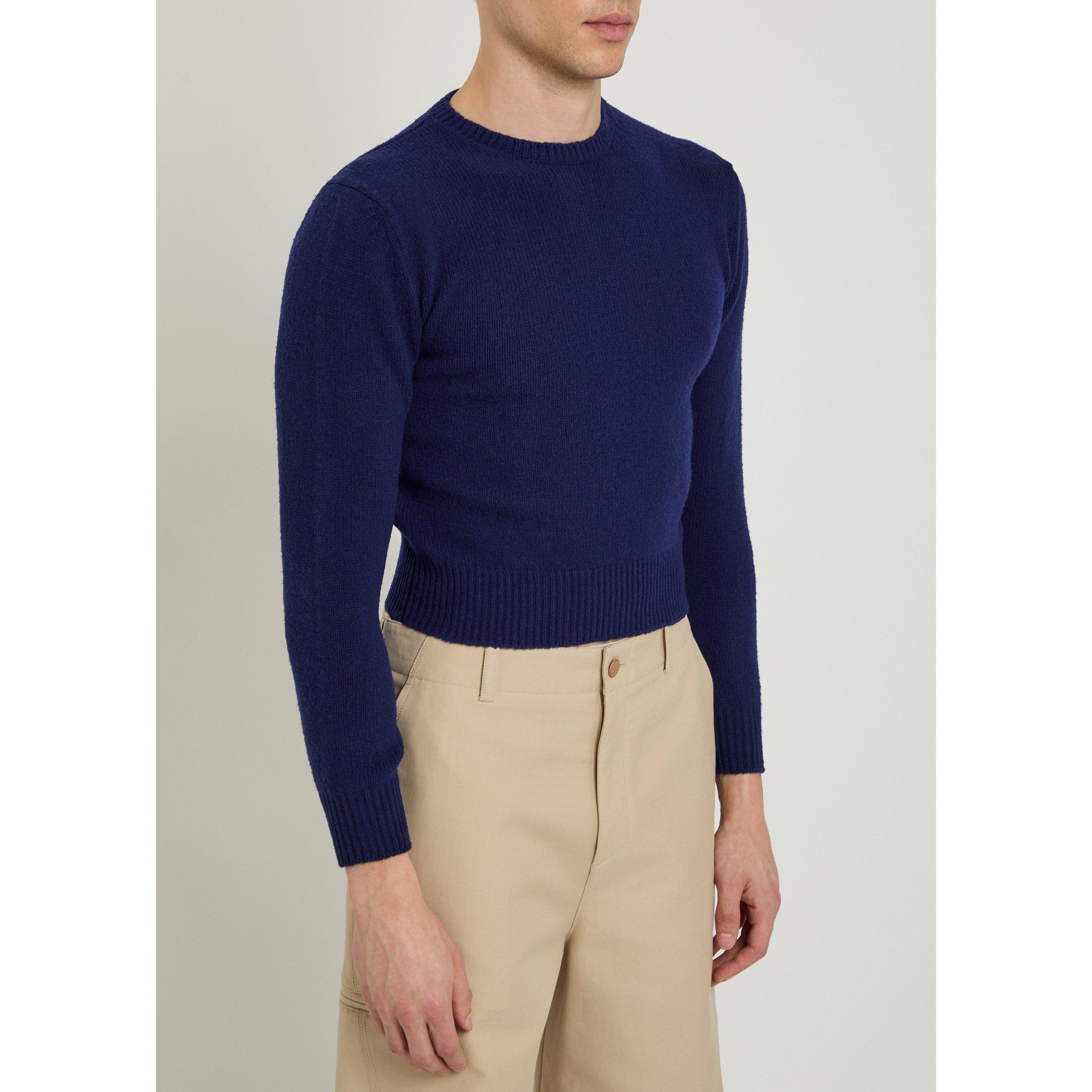 BLUE - Jil Sander - Men's Wool 3/4 Sleeve Crew-Neck Slim-Fit Jumper - 2