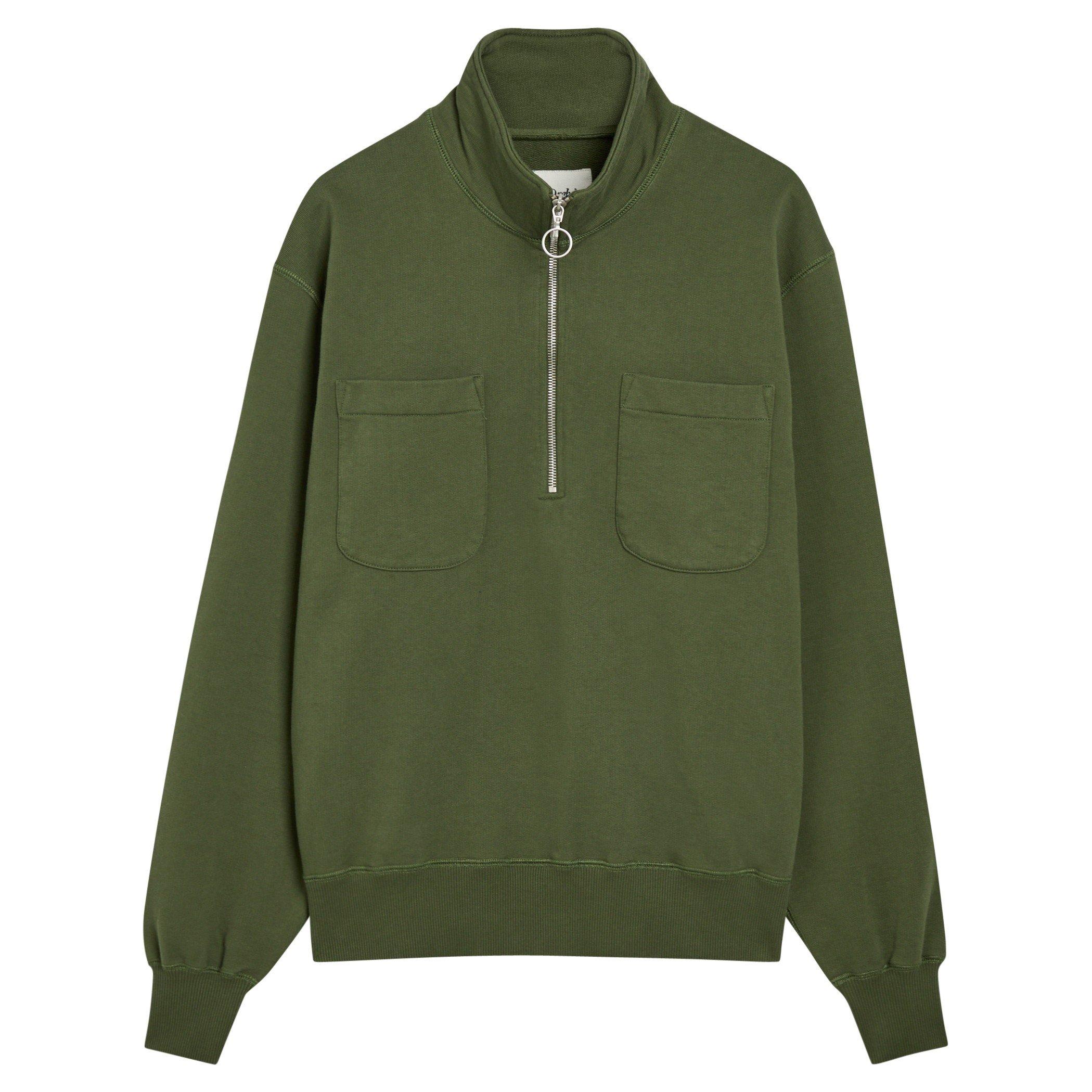 KHAKI - Drakes - DRA SWEAT 1/4 ZIP 2 PKTS