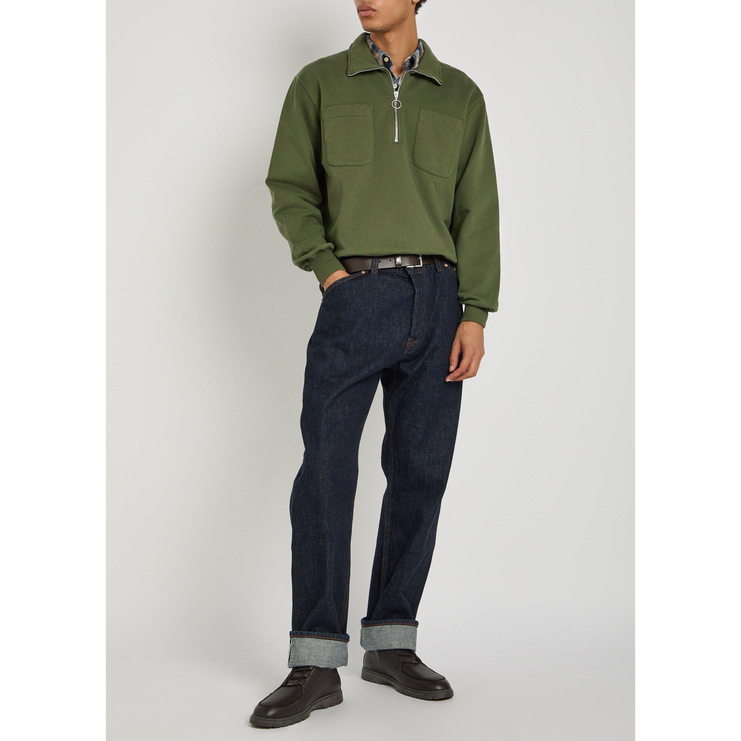 KHAKI - Drakes - Men's Cotton 1/4-Zip Knitted Top - 5