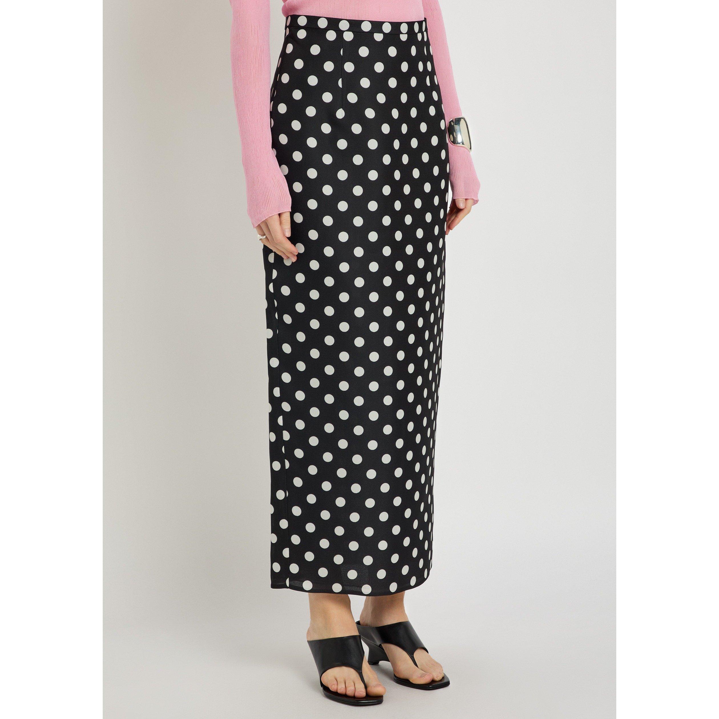 BLACK AND WHITE - Khaite - Women's Winton Polka-Dot Silk Slim-Fit Maxi Skirt - 2