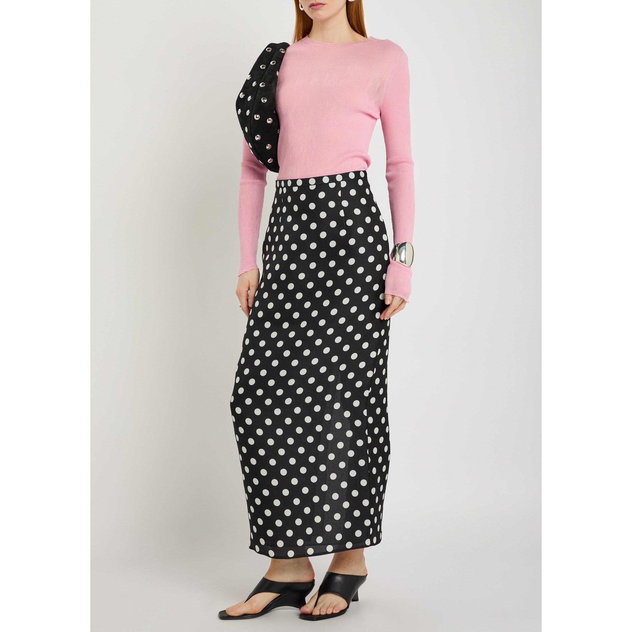 BLACK AND WHITE - Khaite - Women's Winton Polka-Dot Silk Slim-Fit Maxi Skirt - 5