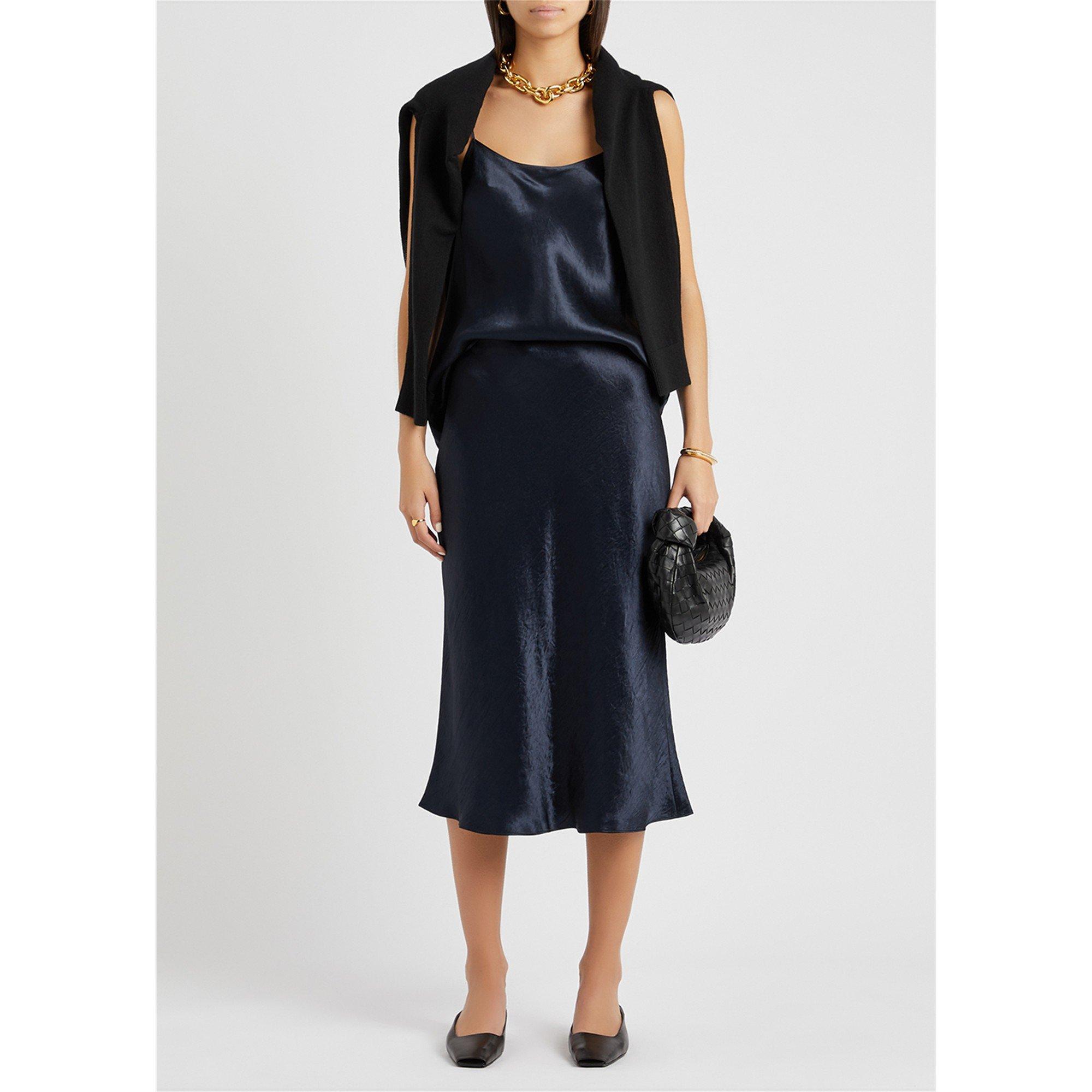 NAVY - Vince - Women's Satin Midi Slim-Fit Slip Skirt - 5