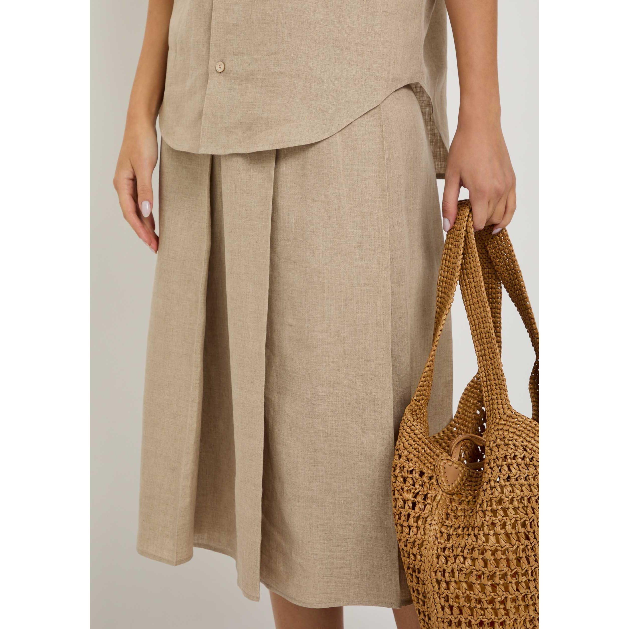 BEIGE - Tods - Women's Linen Pleated Skirt - 4
