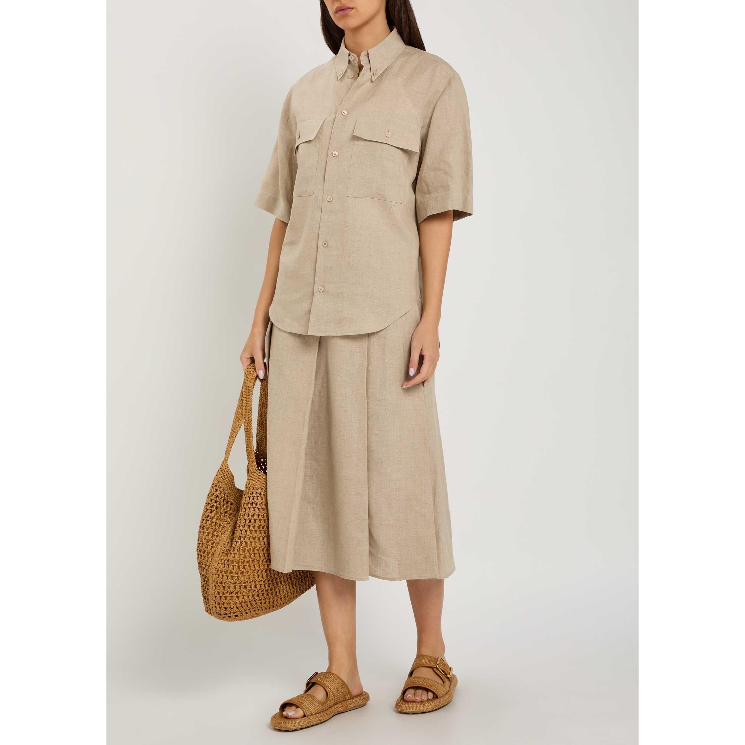 BEIGE - Tods - Women's Linen Pleated Skirt - 5
